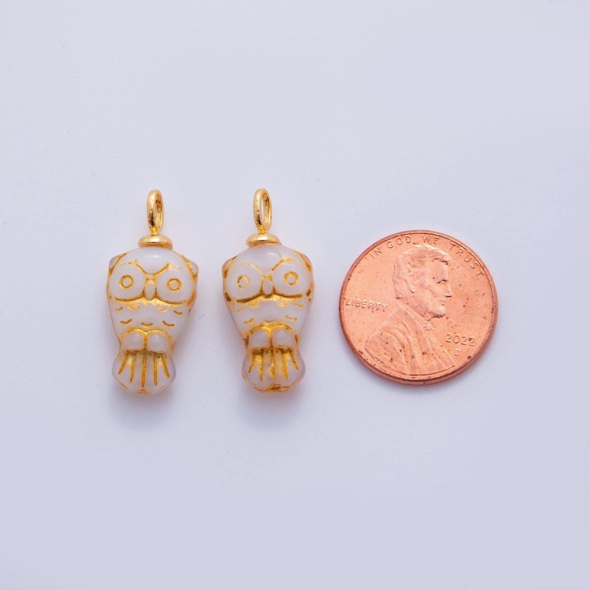 White Owl Charms – Hand-Painted Luxe Resin with 18K Gold Filled AF-703