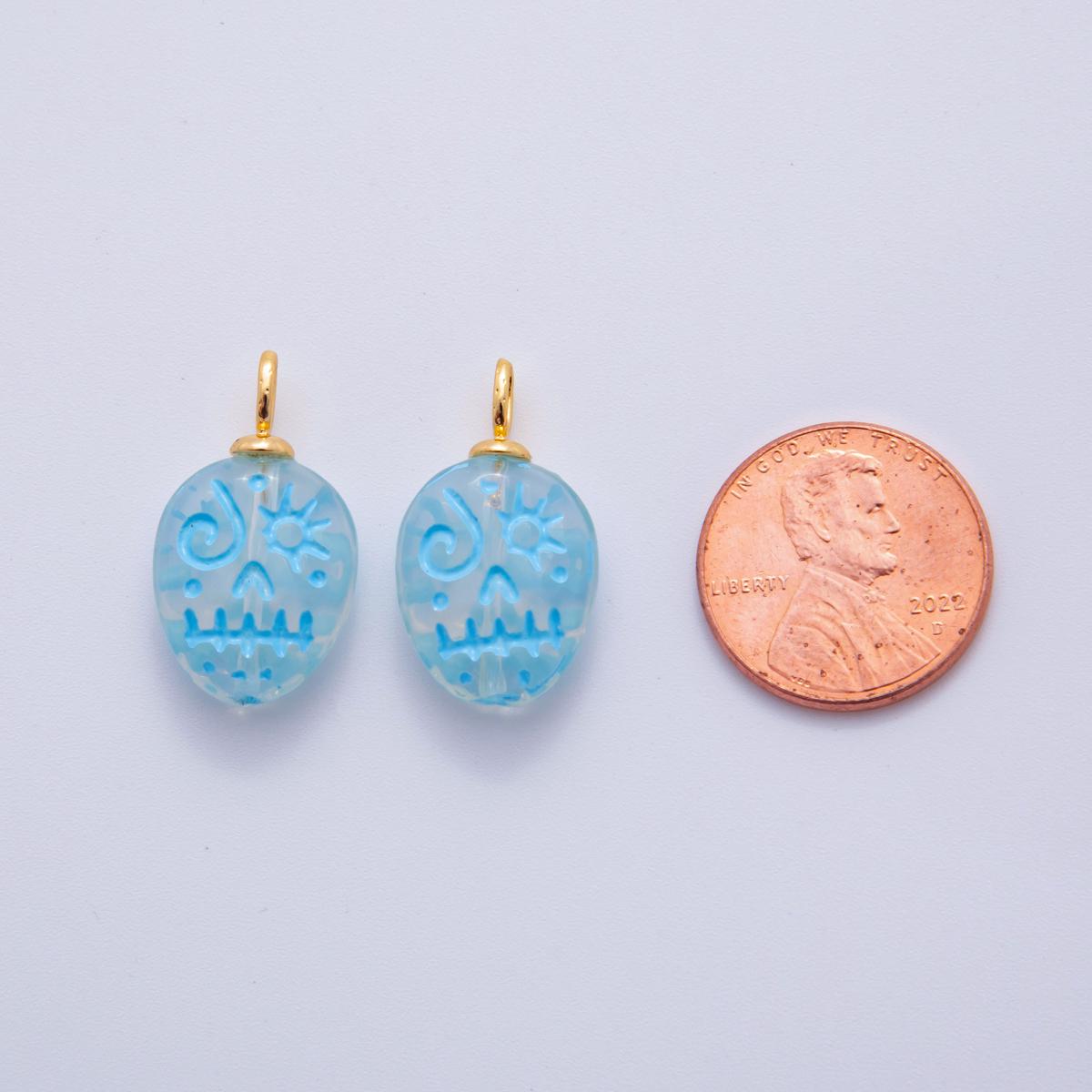 Dainty Colorful Dia de los Muertos Charm Skull pendant Head Skull Charms – Hand-Etched Halloween Pendants with 18K Gold Filled AF-725