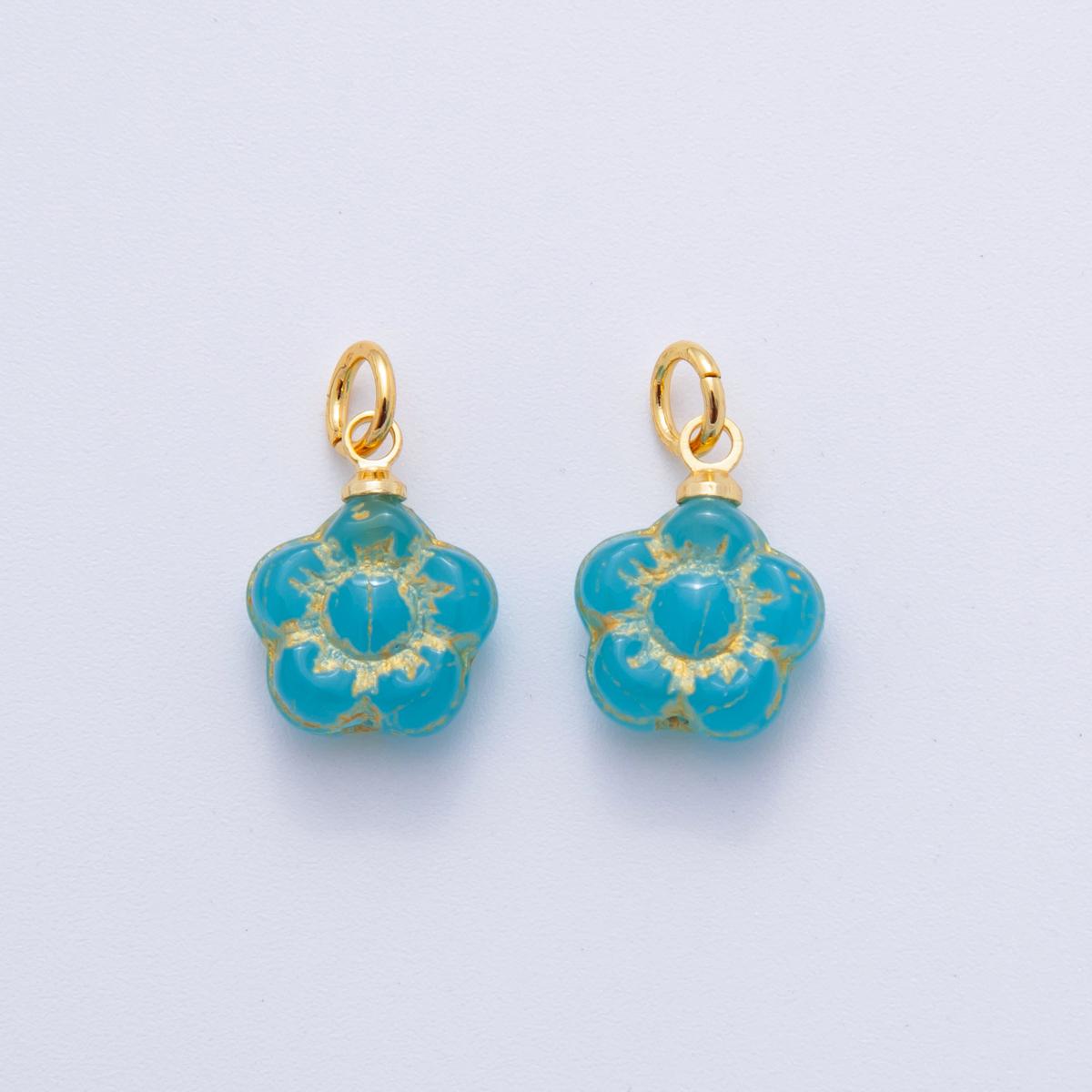 Hand-Painted Floral Resin Charms – Gold Accented Sakura Flower Drop Charm Vintage Bohemian Style AF-729