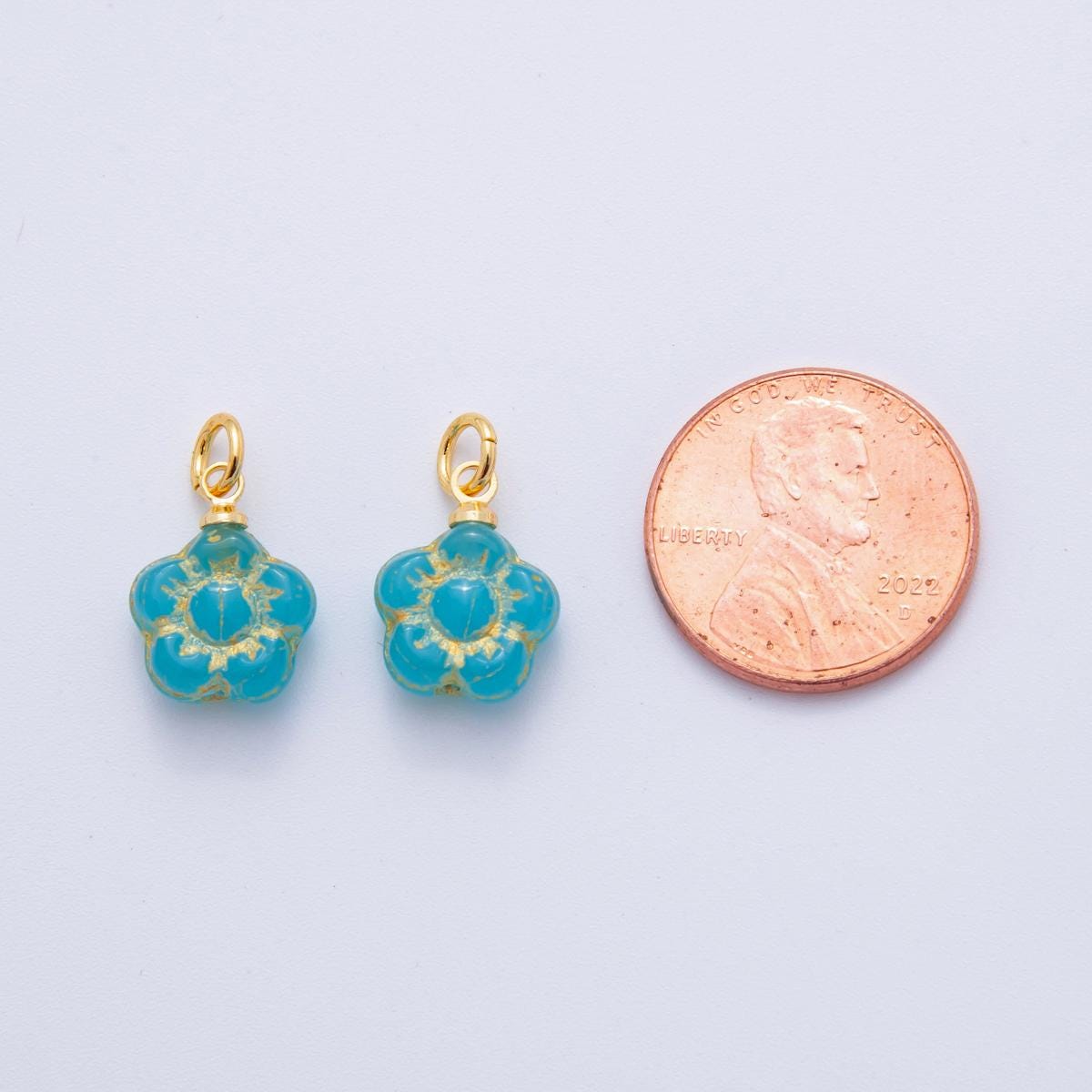 Hand-Painted Floral Resin Charms – Gold Accented Sakura Flower Drop Charm Vintage Bohemian Style AF-729