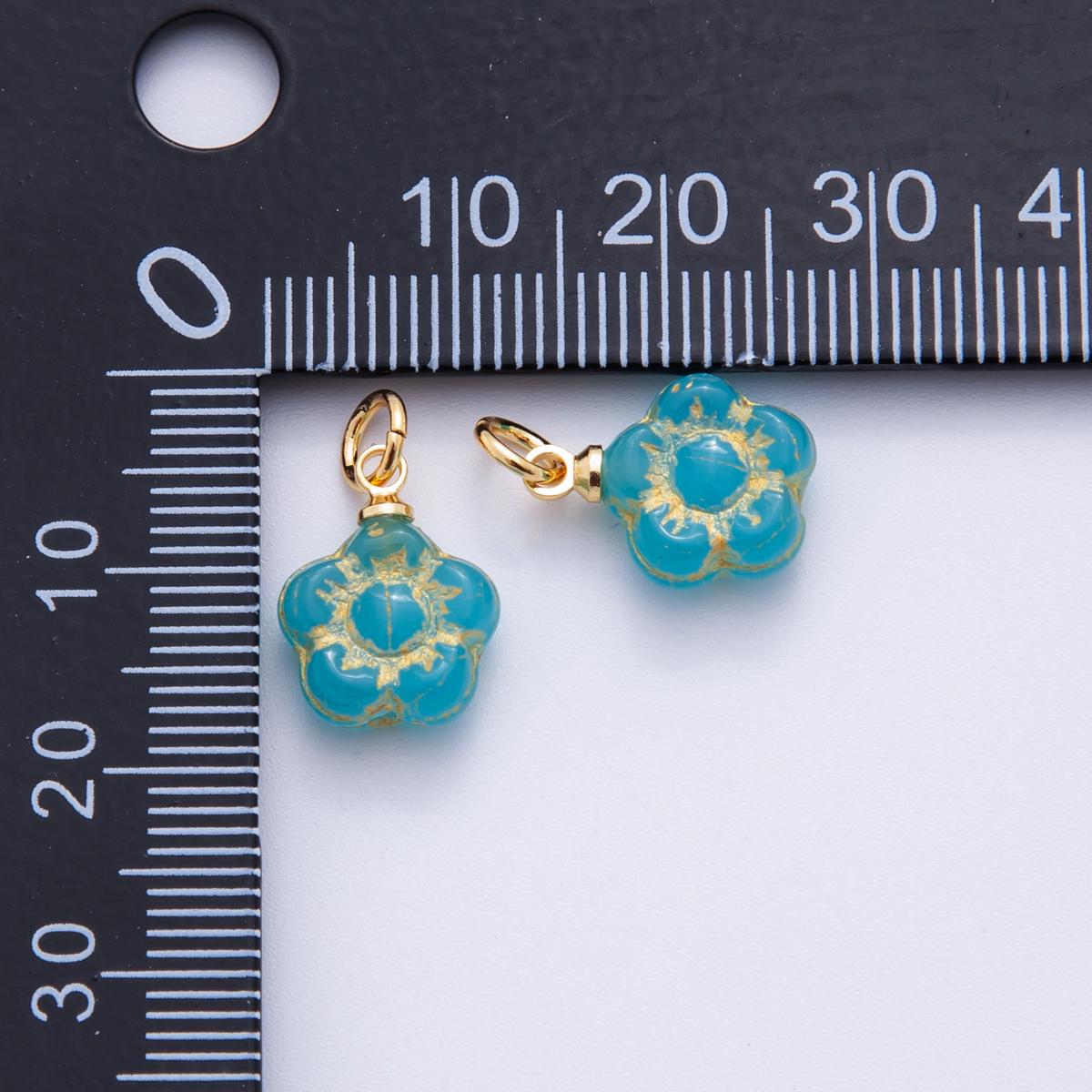 Hand-Painted Floral Resin Charms – Gold Accented Sakura Flower Drop Charm Vintage Bohemian Style AF-729