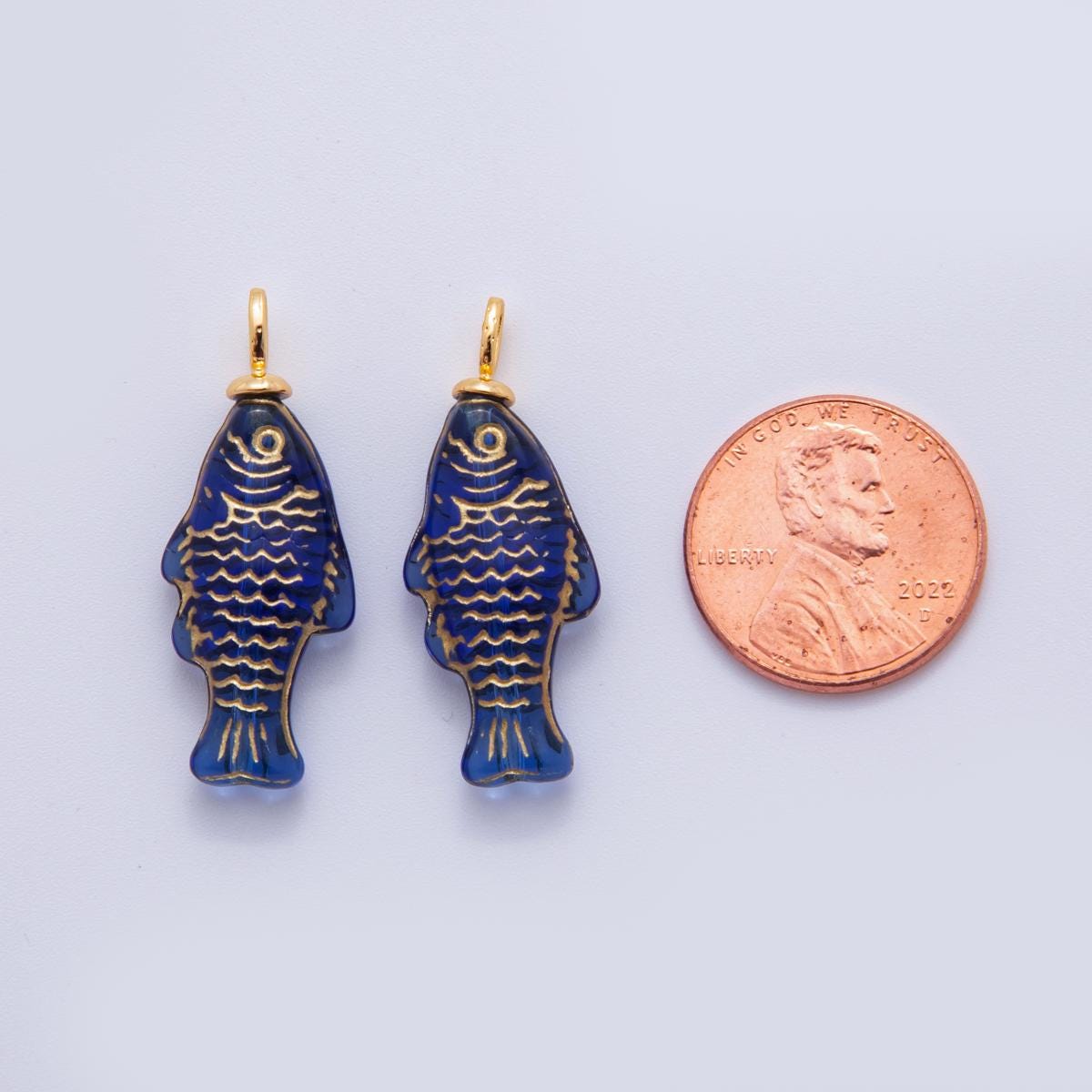 18K Gold Filled Green, Yellow, Red, Blue Gold-Scaled Acrylic Multidimensional 3D Fish Drop Charm | AF296