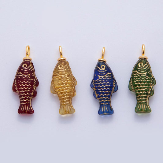 18K Gold Filled Yellow Acrylic Multidimensional 3D Fish Drop Charm | AF297