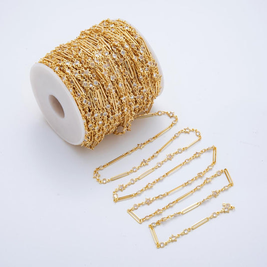 Dainty 16k gold filled Star Round Bezel Cut stadium cable paperclip wholesale bulk jewelry making gold & silver chain | Roll-1616