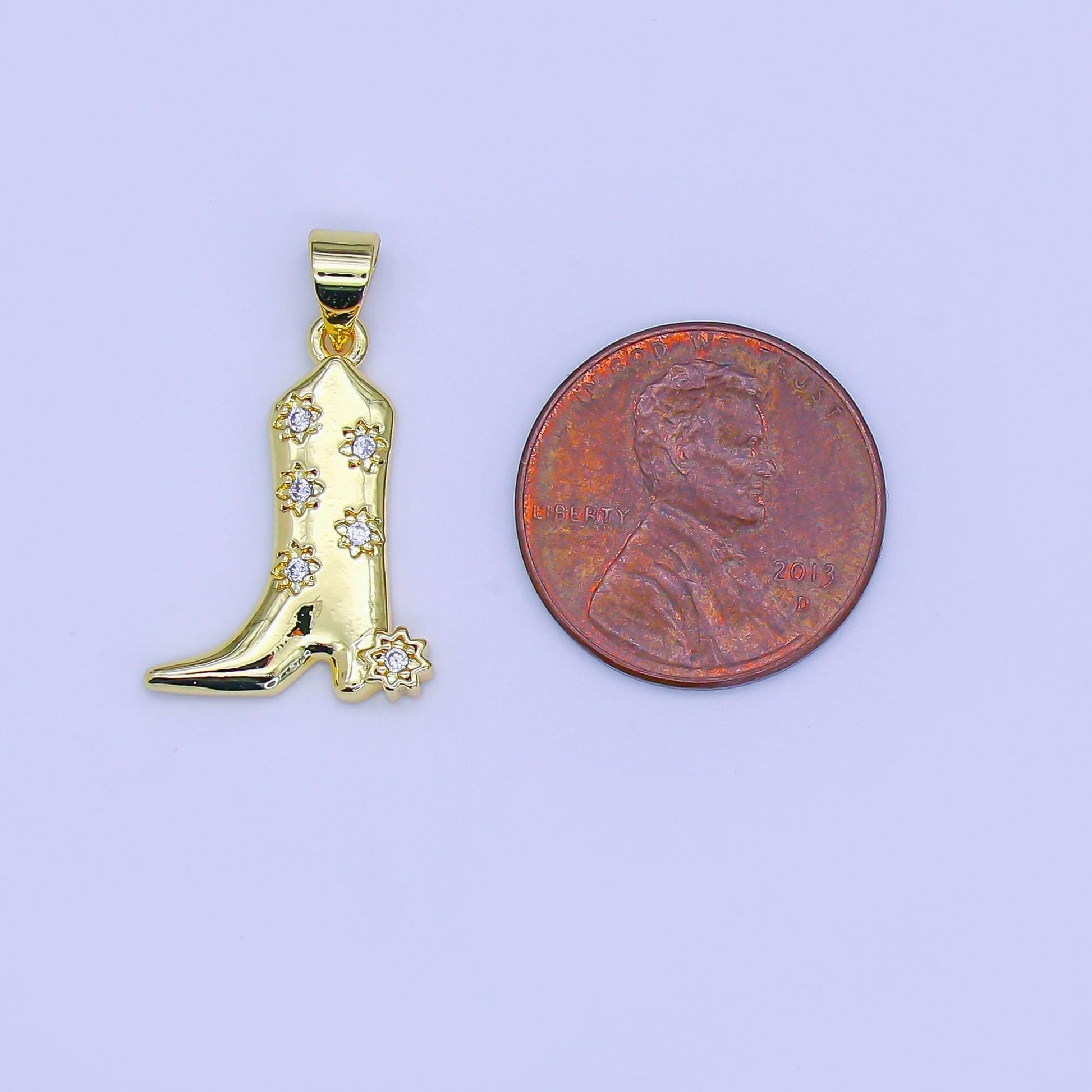 Cubic 24k gold filled CZ cowboy boot charm for bracelet necklace diy jewelry making supply western texas inspired AH-470