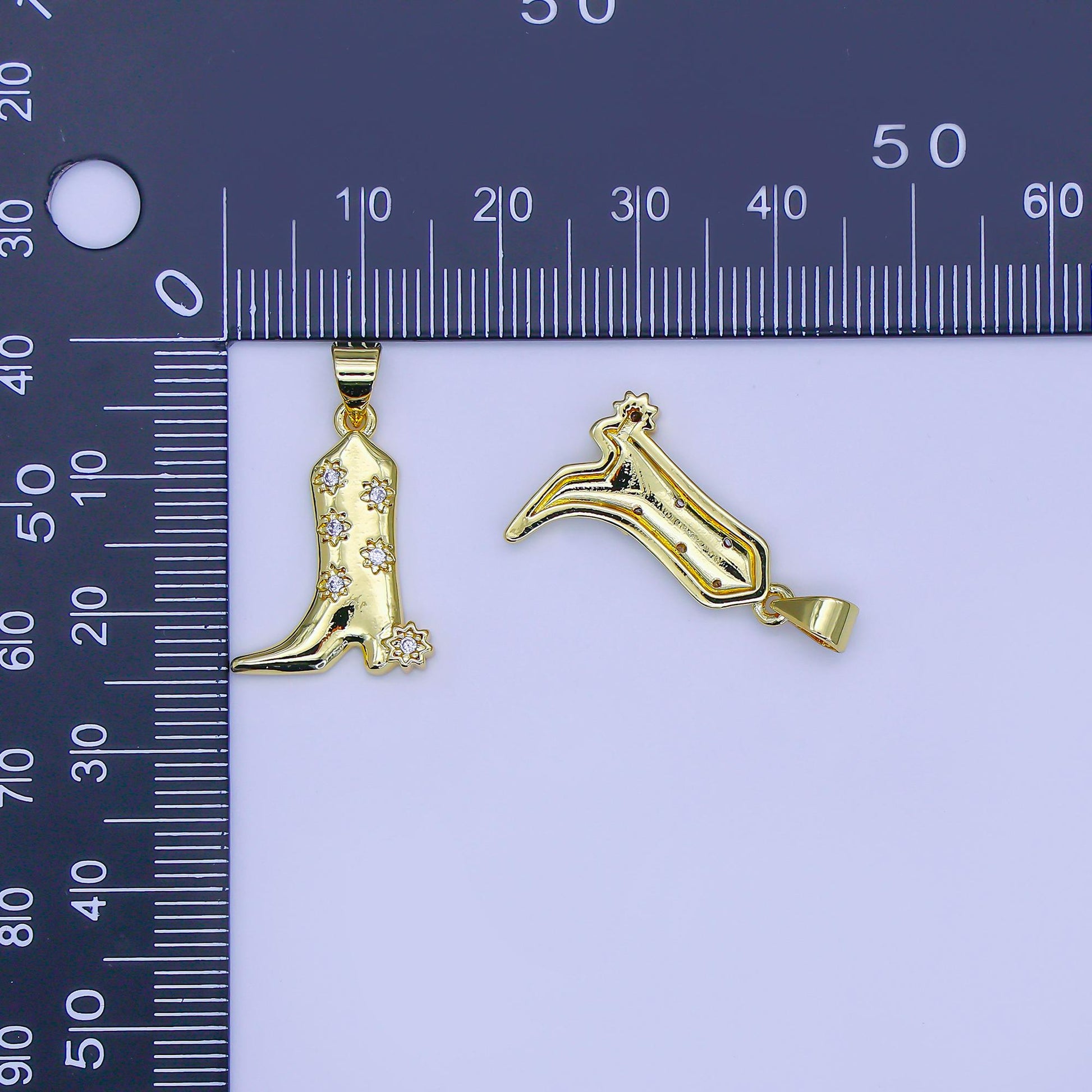 Cubic 24k gold filled CZ cowboy boot charm for bracelet necklace diy jewelry making supply western texas inspired AH-470