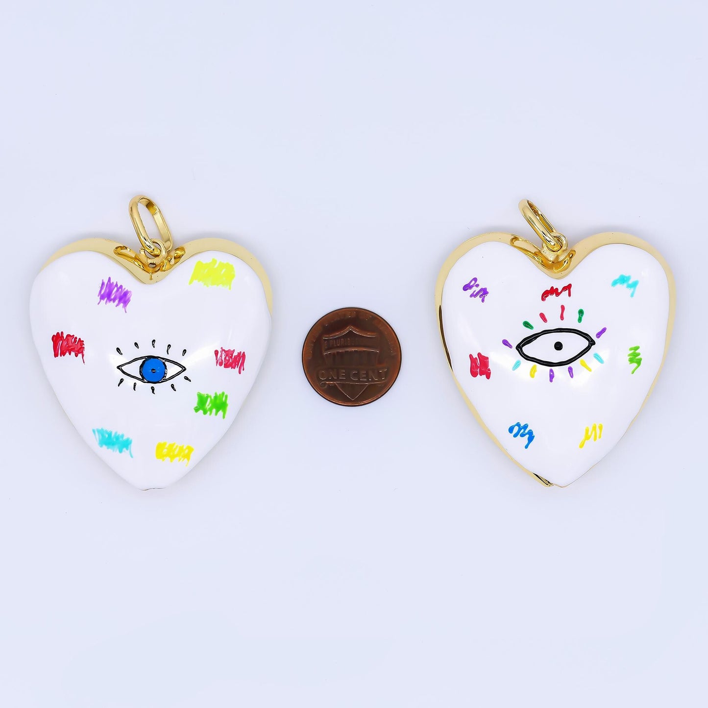 Puffy big 14k gold filled heart charm balloon pendant with Evil Eye for statement jewelry making supply | AH-407