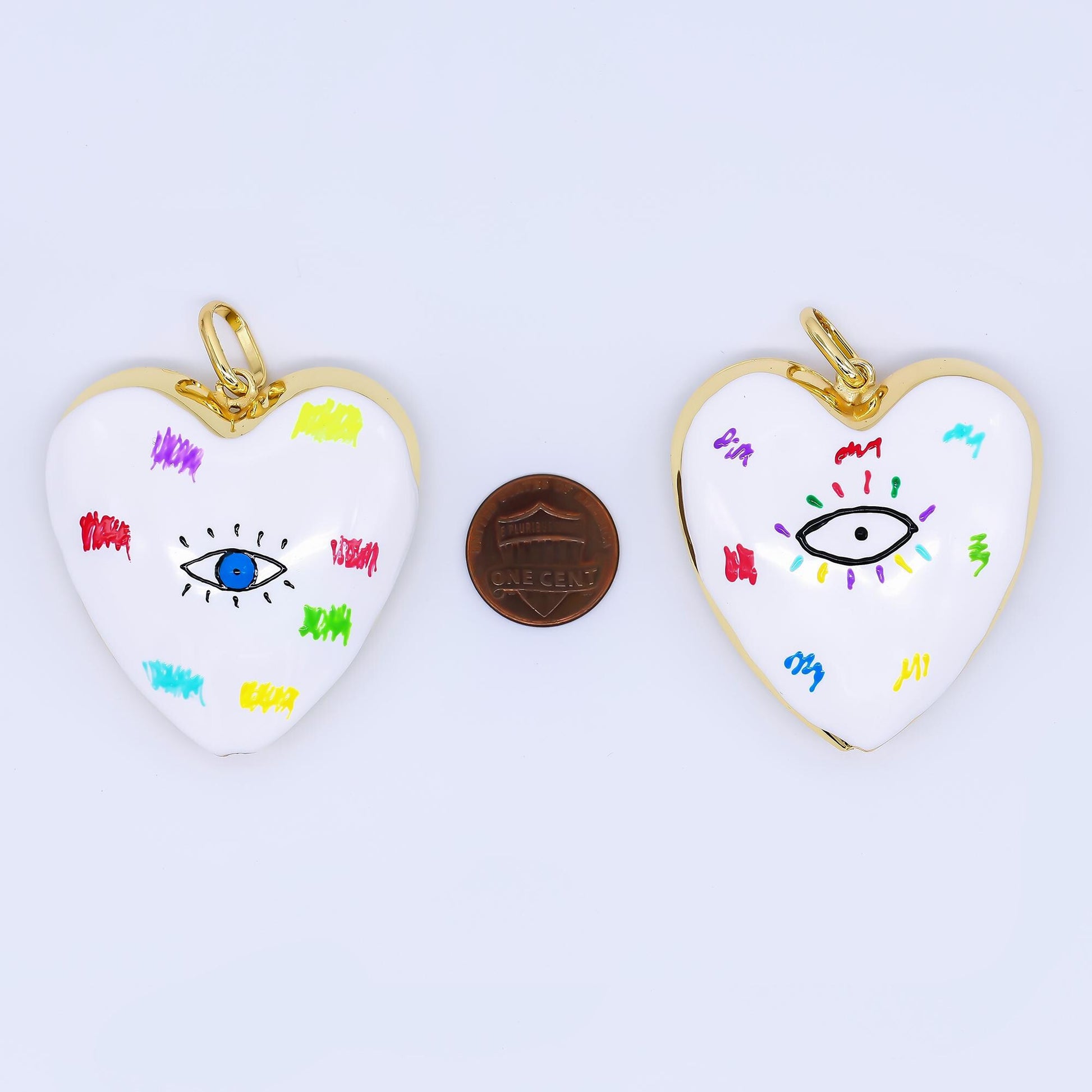 Puffy big 14k gold filled heart charm balloon pendant with Evil Eye for statement jewelry making supply | AH-407