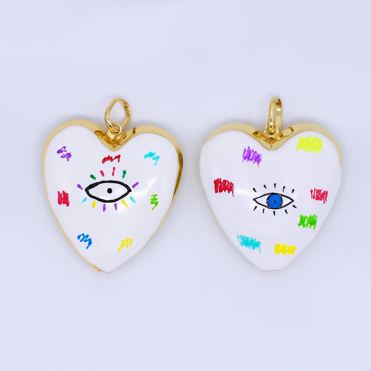 Puffy big 14k gold filled heart charm balloon pendant with Evil Eye for statement jewelry making supply | AH-407