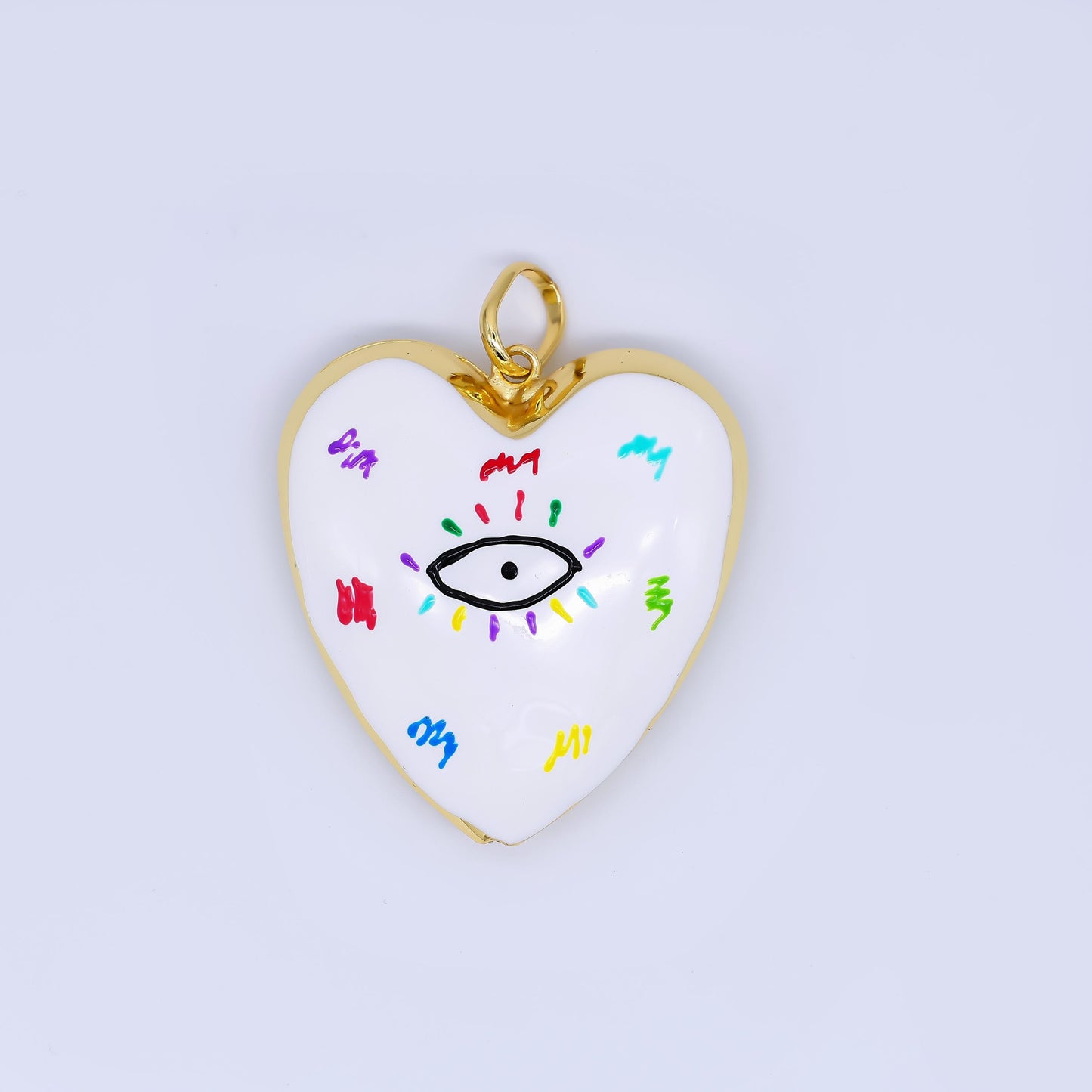 Puffy big 14k gold filled heart charm balloon pendant with Evil Eye for statement jewelry making supply | AH-407