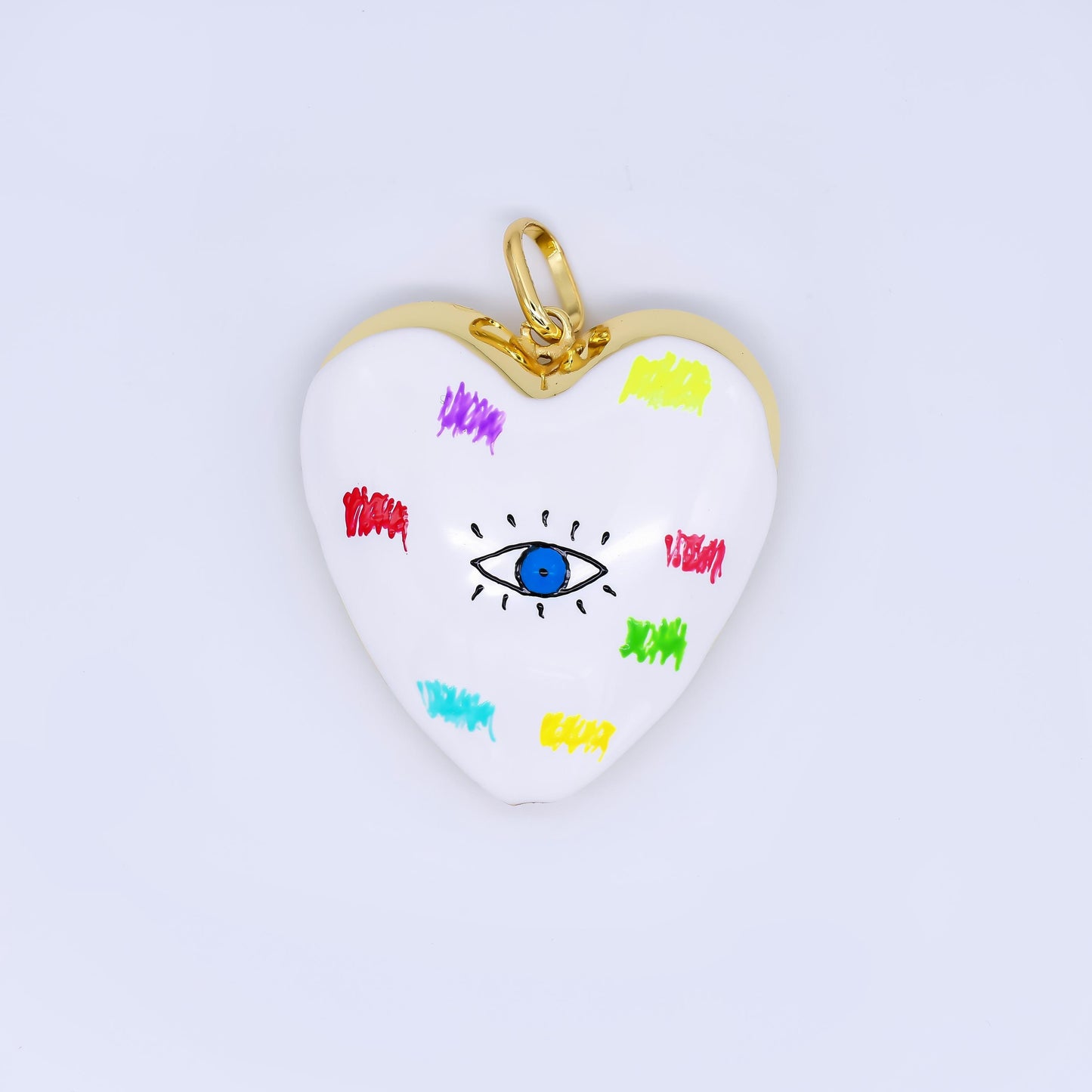 Puffy big 14k gold filled heart charm balloon pendant with Evil Eye for statement jewelry making supply | AH-407