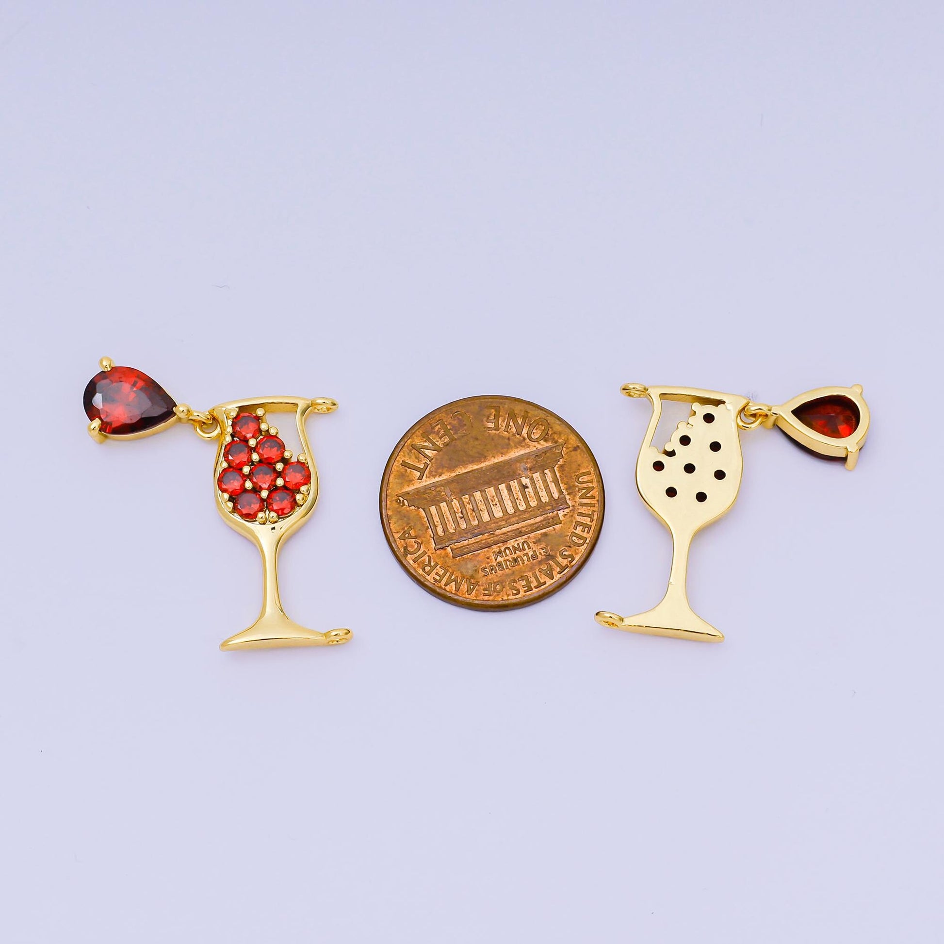 Drunk Love Micro Paved CZ Red Tear Drop 24K Gold Filled Drink Wine Glass Link Connector for Necklace supply | Y-053