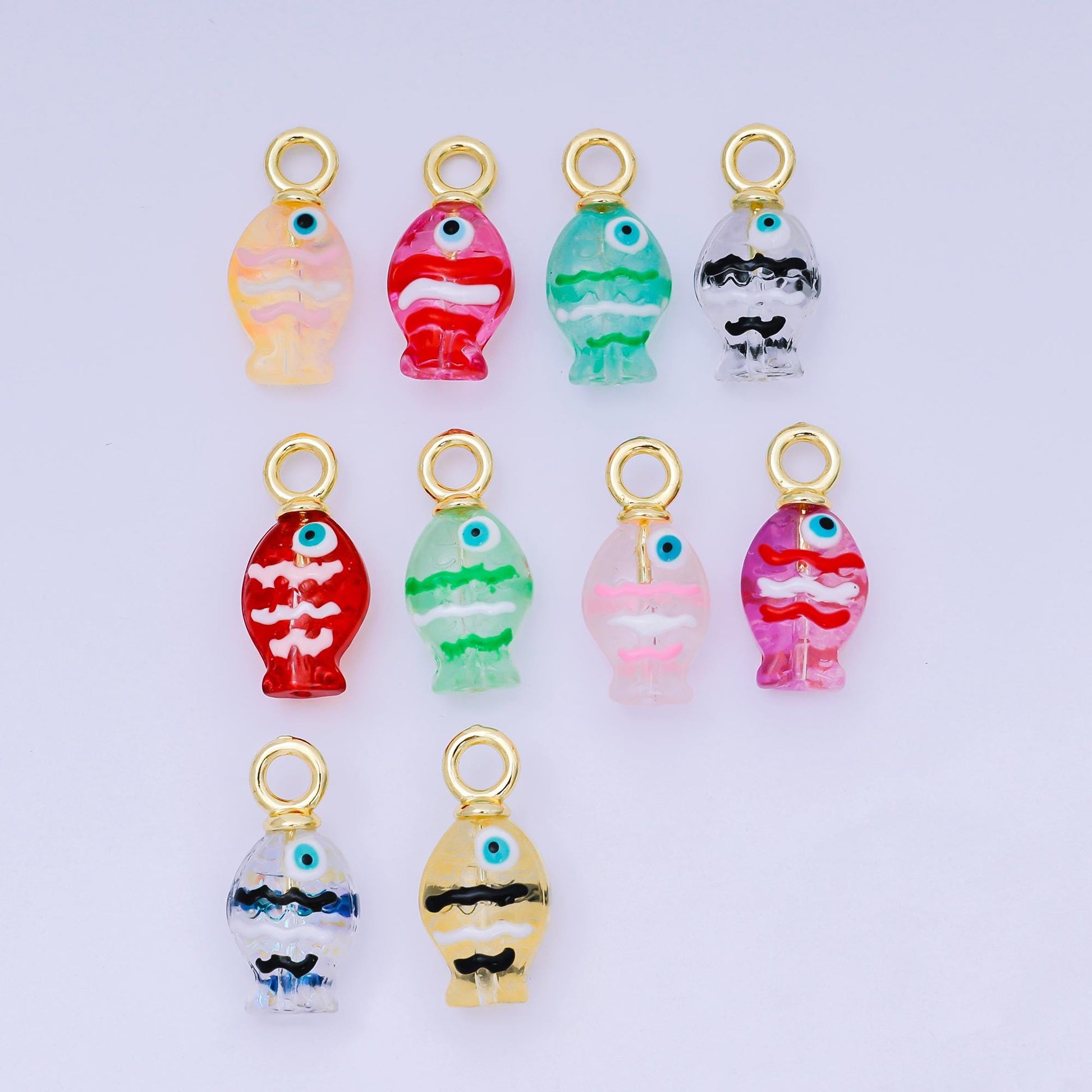 18K Gold Filled Hand painted Baby Fish Charm Animal Resin Pendant for Bracelet Necklace Earring Jewelry Making Supply AH-613