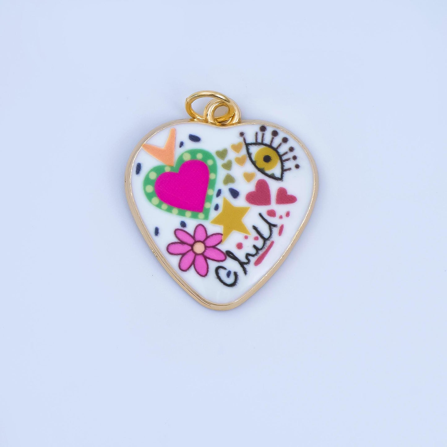 Positive Words Colorful Heart Enamel Charms 24K Gold Fill Love & Eye Pendants AJ-406