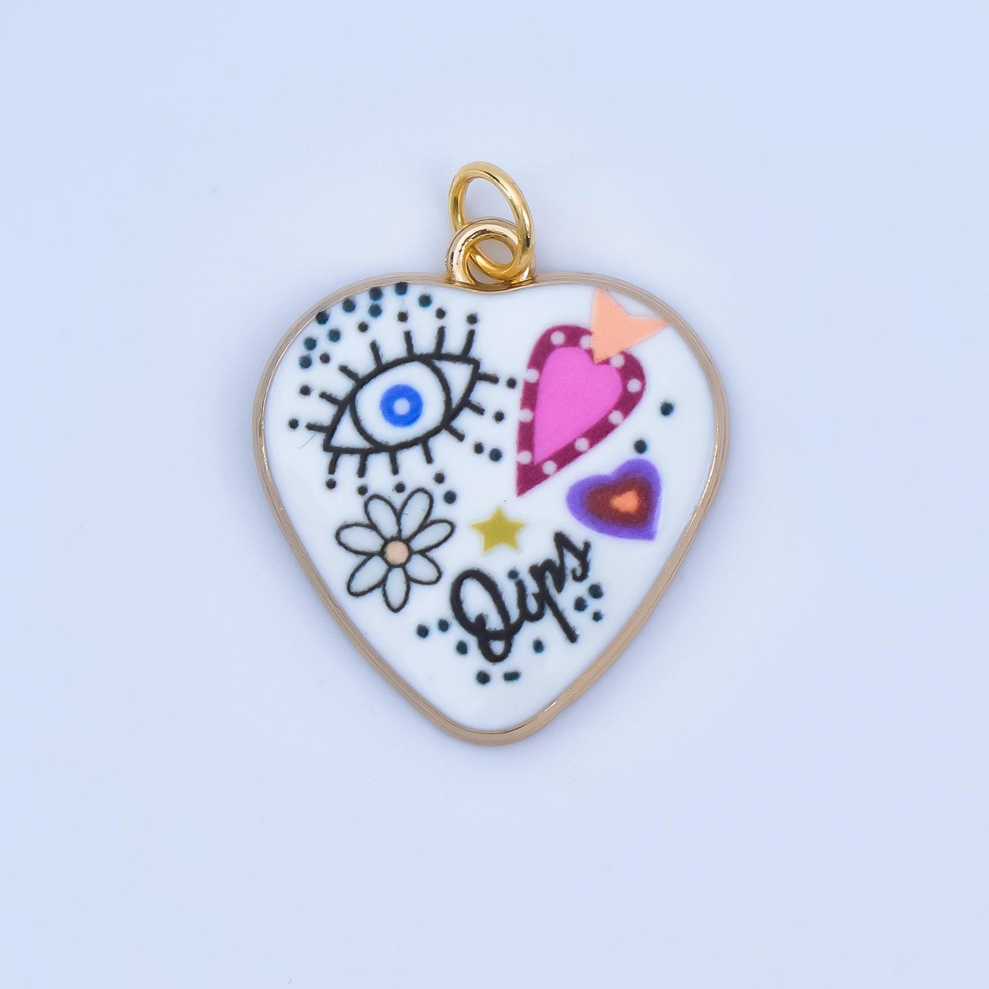 Positive Words Colorful Heart Enamel Charms 24K Gold Fill Love & Eye Pendants AJ-406