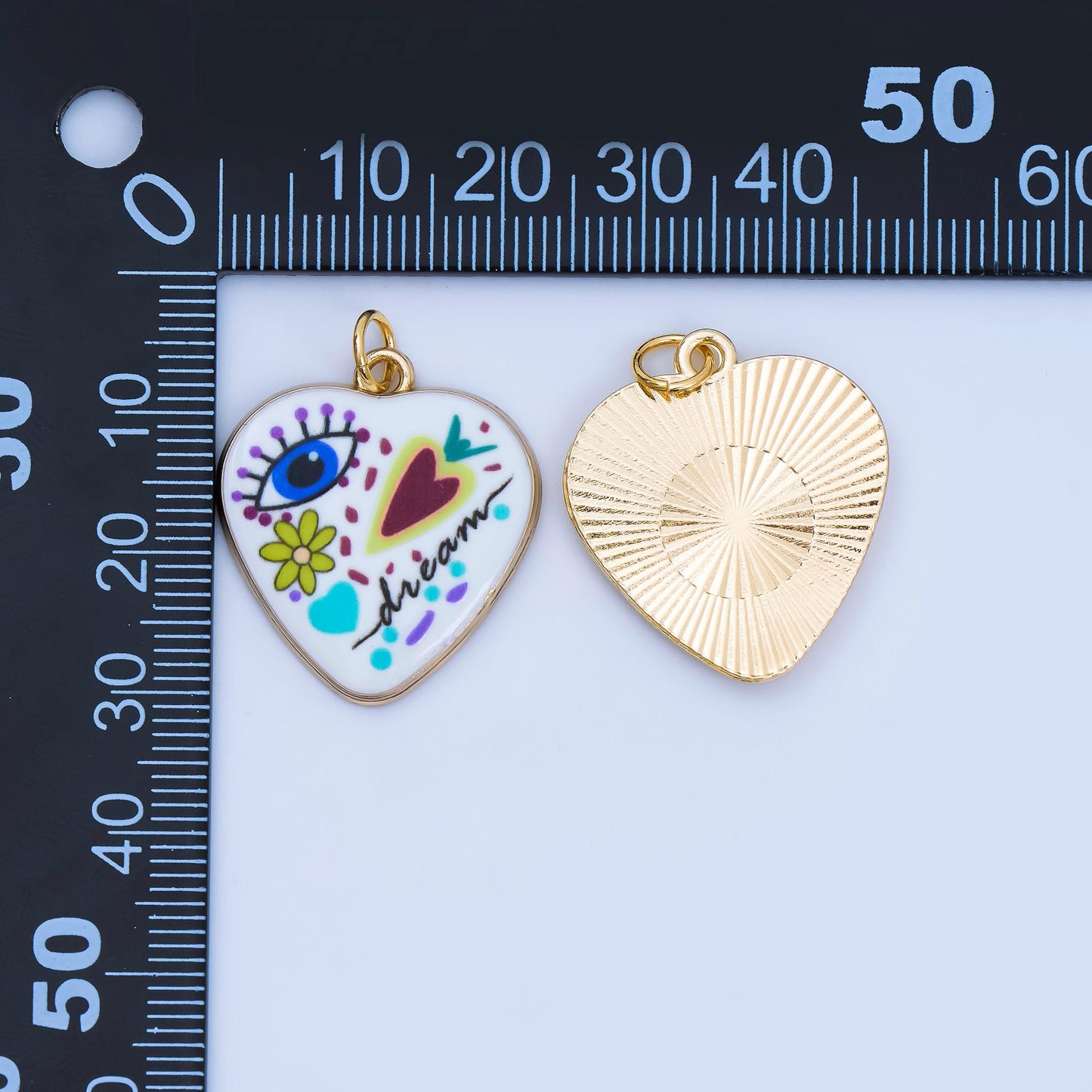 Positive Words Colorful Heart Enamel Charms 24K Gold Fill Love & Eye Pendants AJ-406