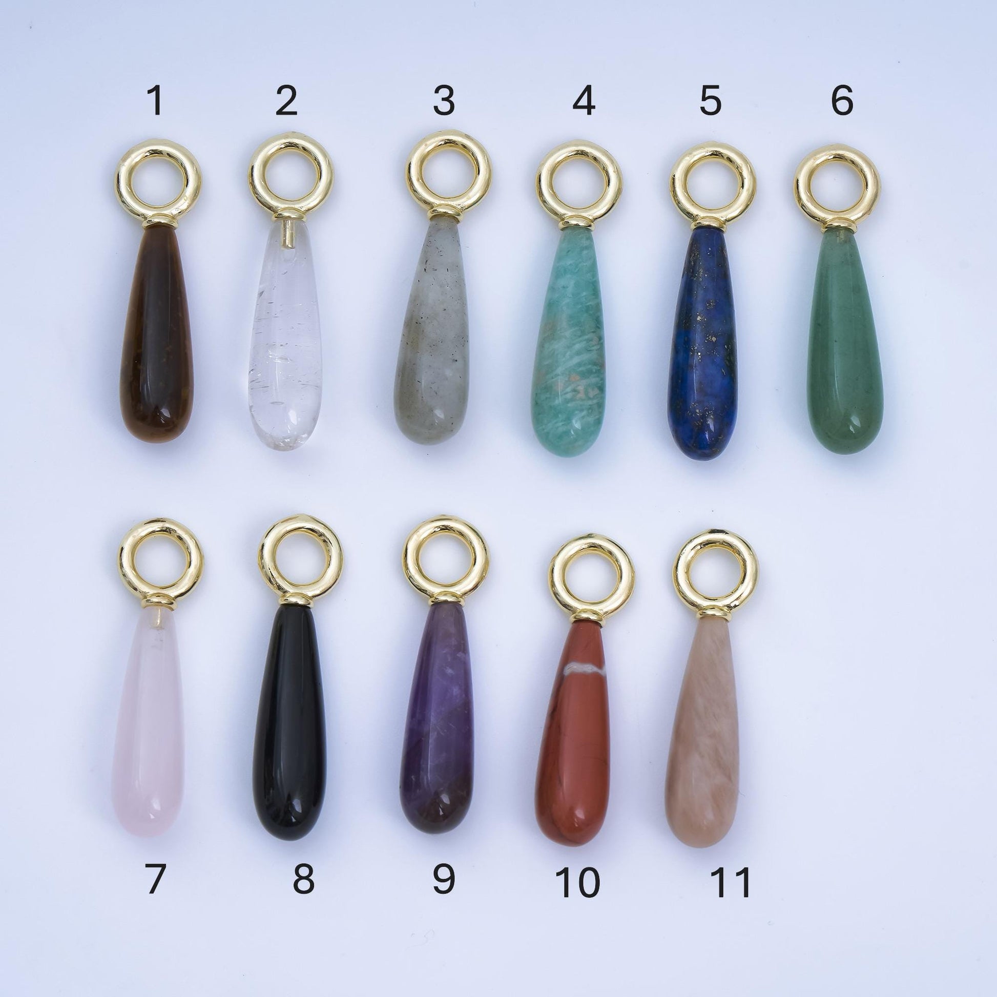 Dainty Teardrop Gemstone Charms in 24K Gold Filled Assorted Natural Stone Pendants for Necklace Earring Jewelry Making AJ-420