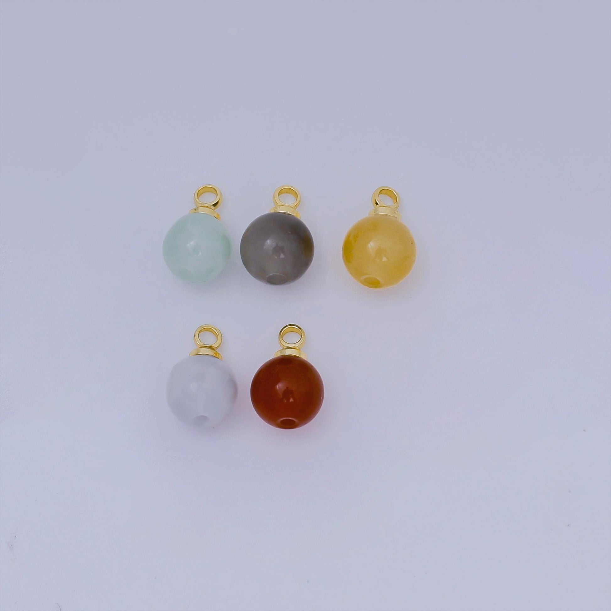 Gold Bail Round Aquamarine Gemstone Charms –5mm ball Natural Stone Pendants for Jewelry Making