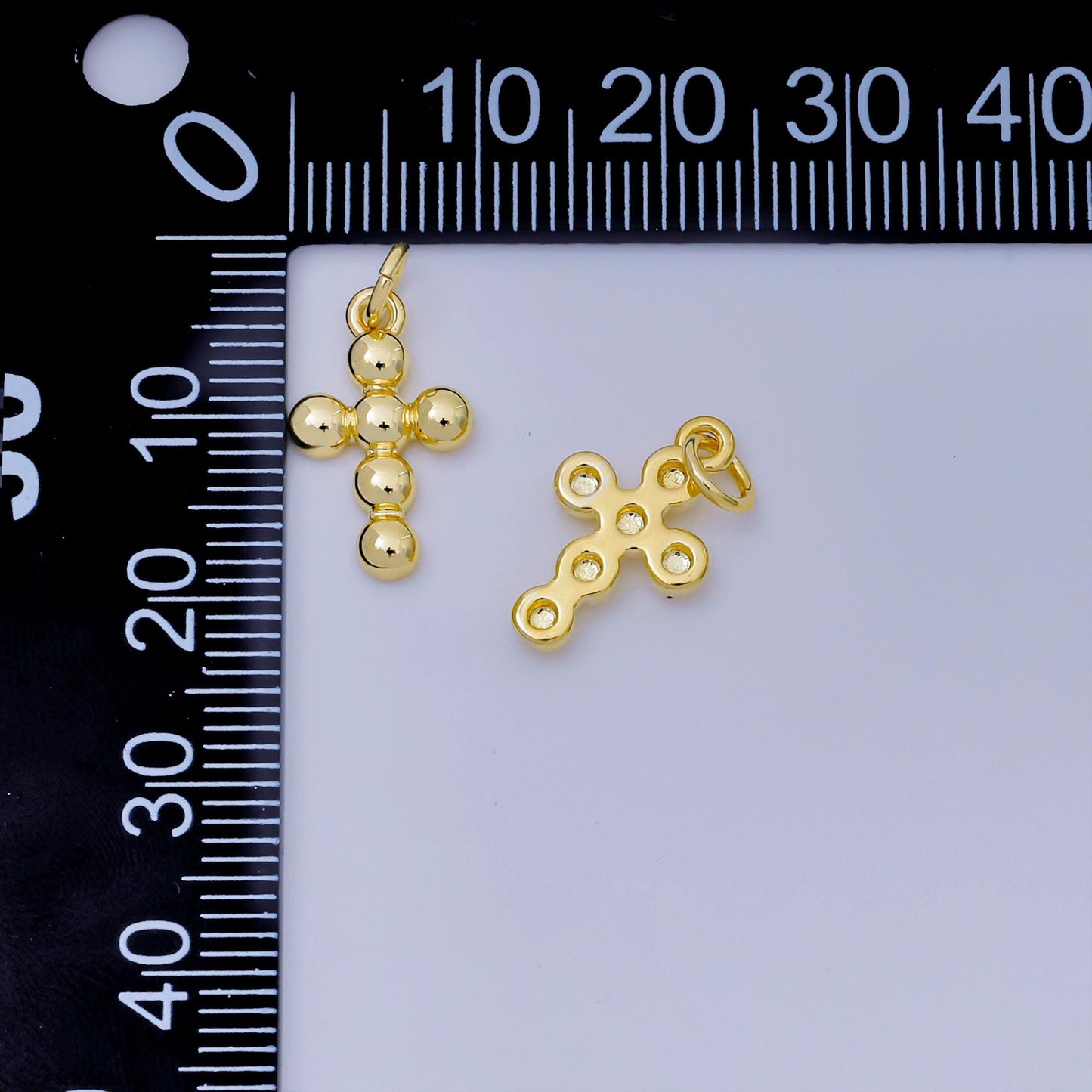 Mini Gold Beaded Cross Pendant Charm 24K Gold Filled Religious Jewelry Making Supplies AJ-383