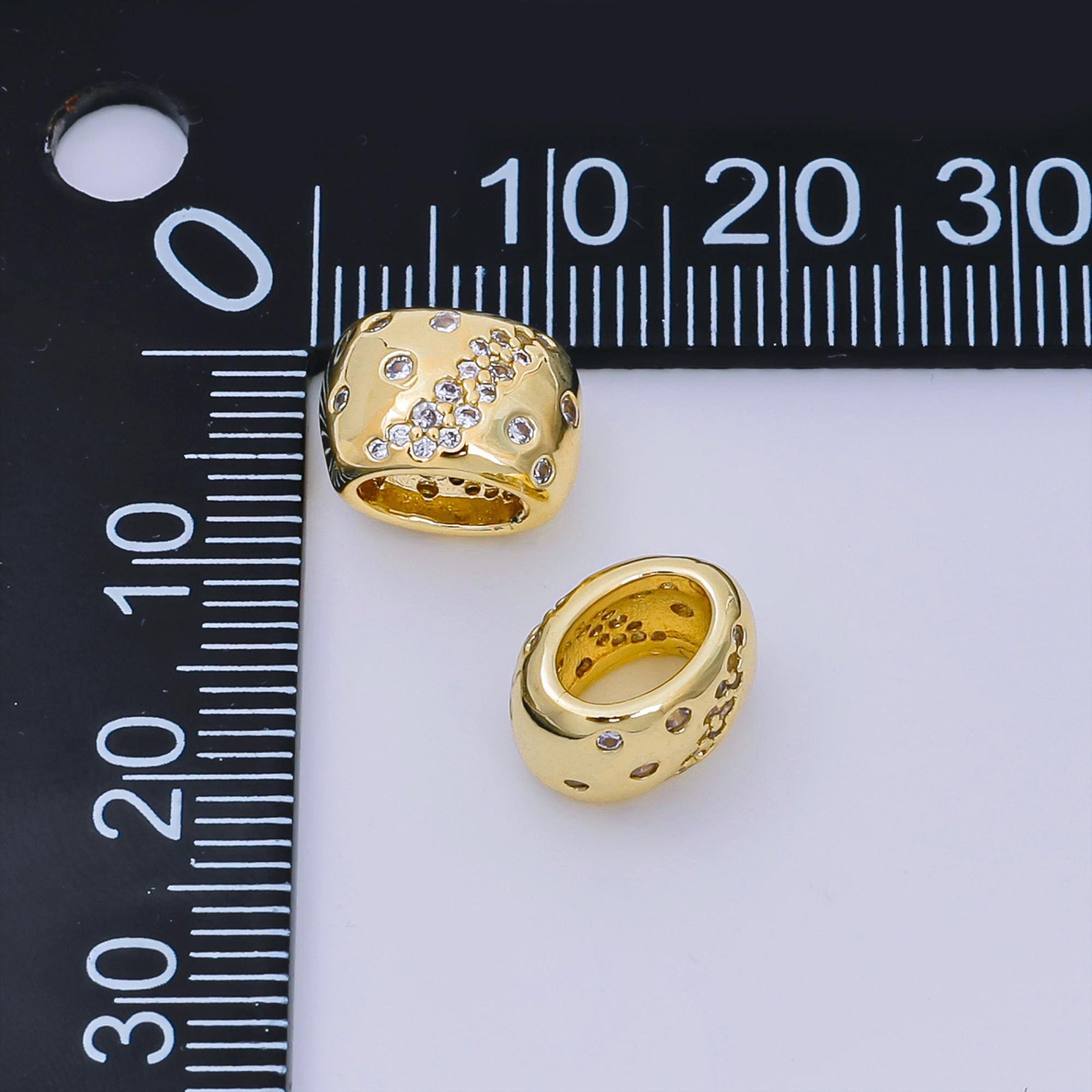 Oval gold Star spacer beads for beaded bracelet jewelry charms Celestial cz rondelle bead spacer bead size 7.5x11mm bead Large Hole B-927