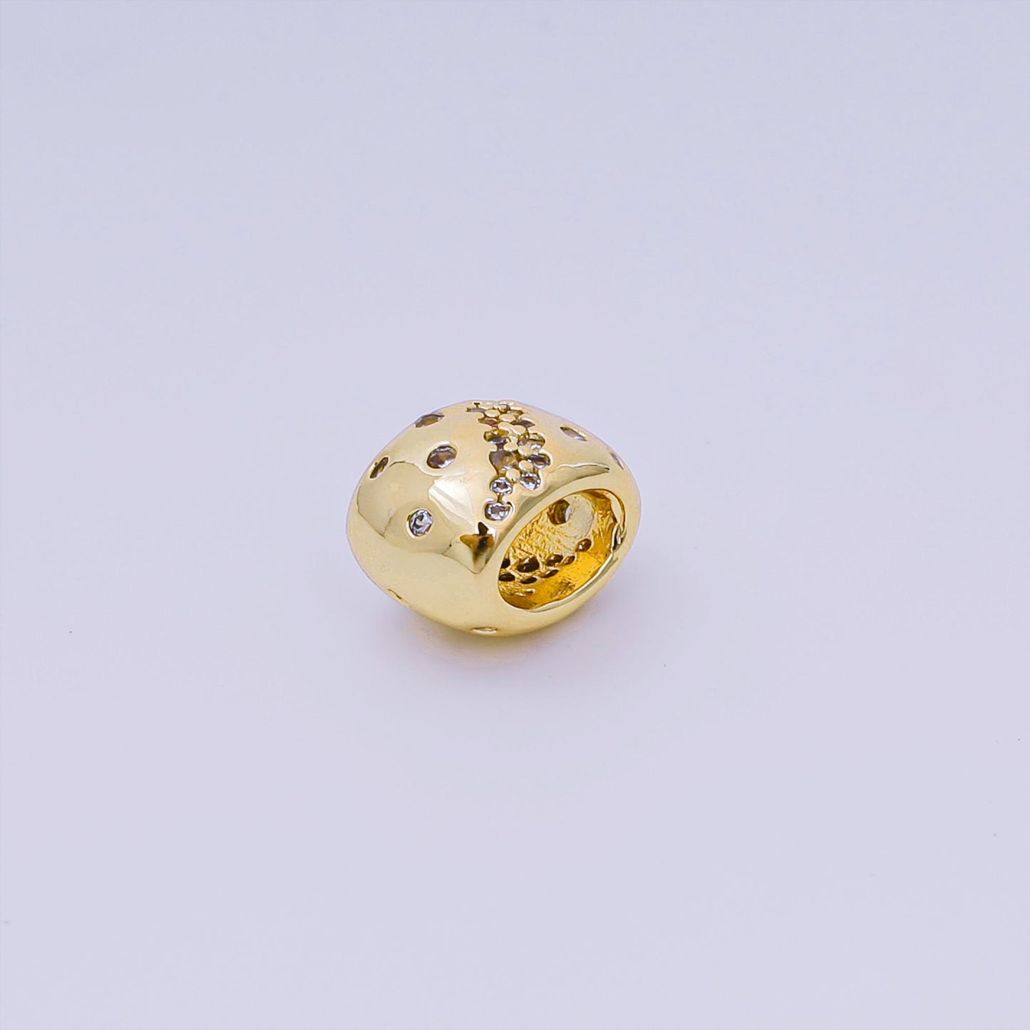 Oval gold Star spacer beads for beaded bracelet jewelry charms Celestial cz rondelle bead spacer bead size 7.5x11mm bead Large Hole B-927