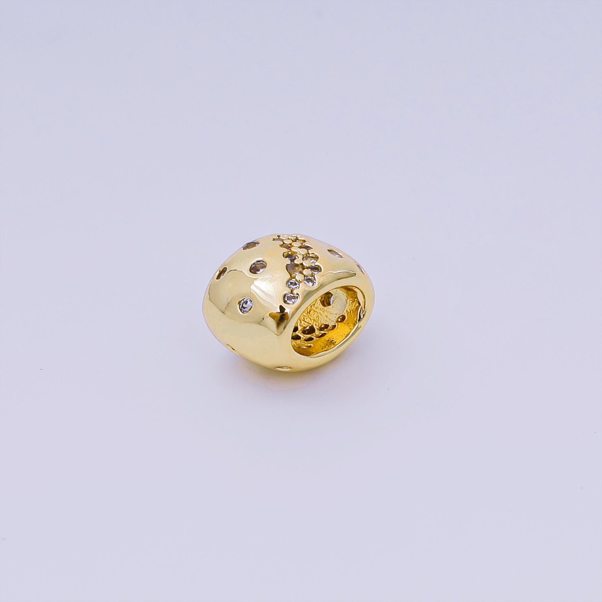 Oval gold Star spacer beads for beaded bracelet jewelry charms Celestial cz rondelle bead spacer bead size 7.5x11mm bead Large Hole B-927