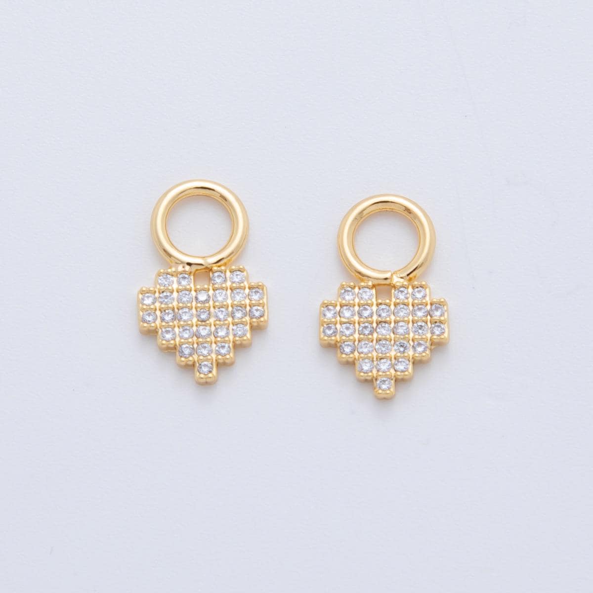 18K Gold Filled Micro Paved Pixelated Heart Add-On Drop Earring Charm | AF737