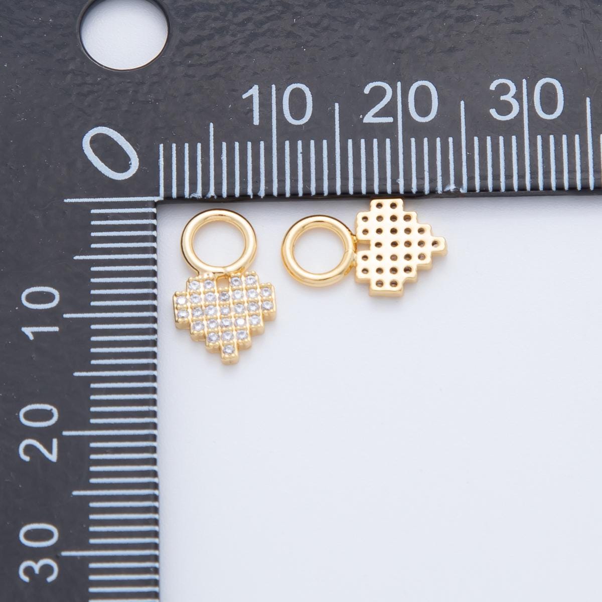 18K Gold Filled Micro Paved Pixelated Heart Add-On Drop Earring Charm | AF737