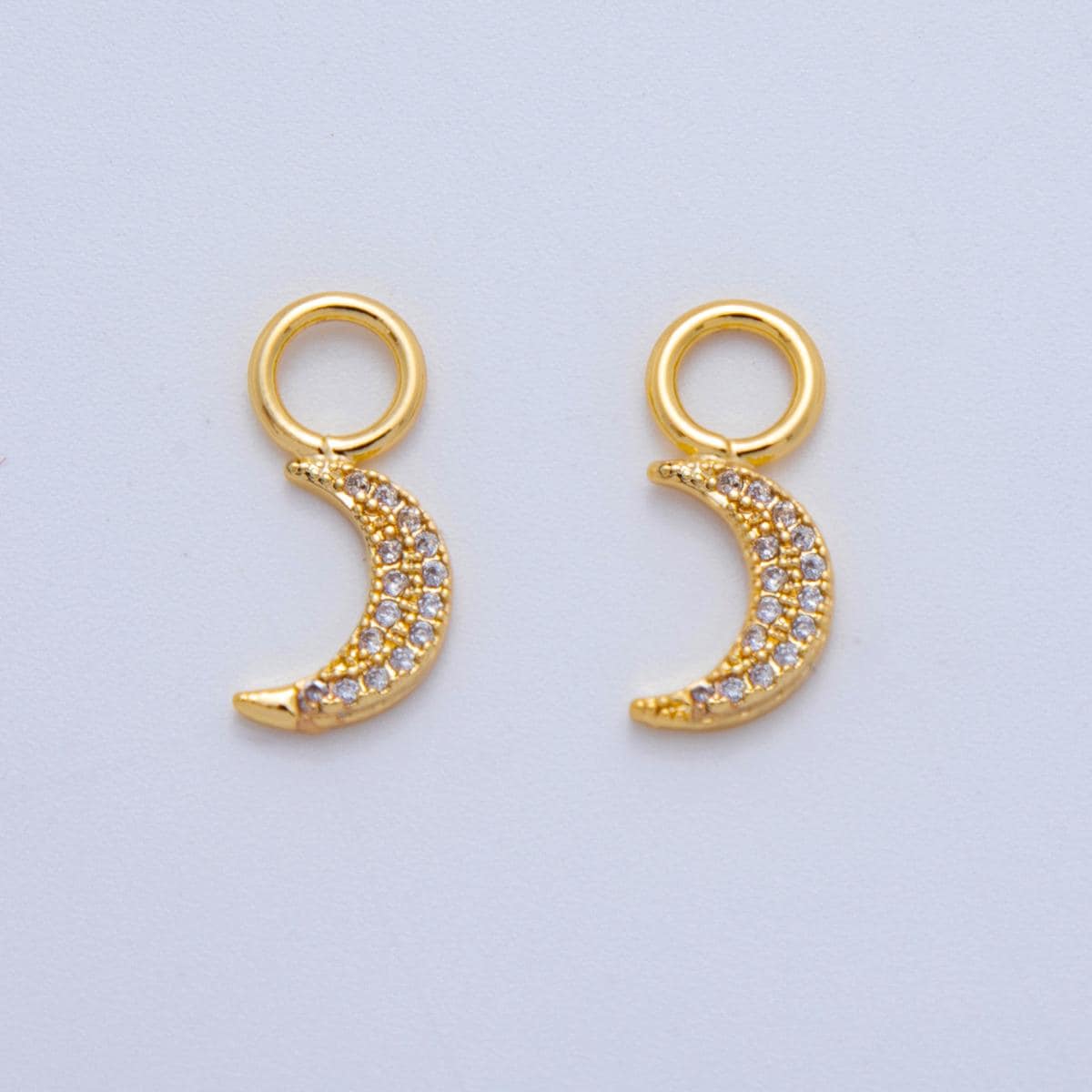 18K Gold Filled Micro Paved Celestial Crescent Moon Add-On Drop Earring Charm | AF774