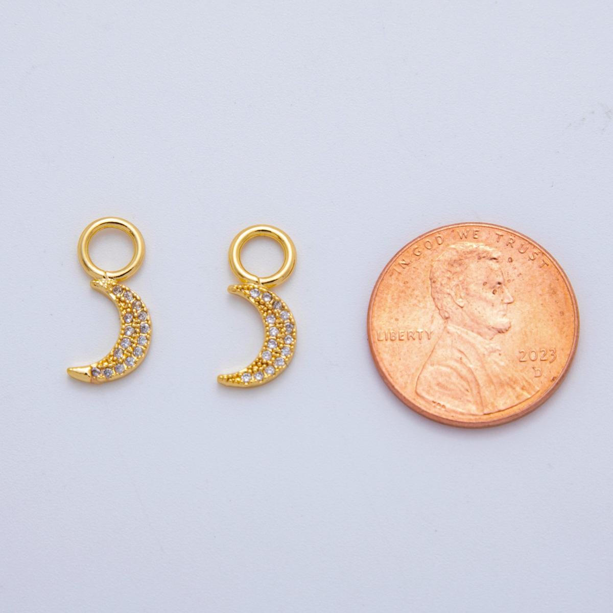 18K Gold Filled Micro Paved Celestial Crescent Moon Add-On Drop Earring Charm | AF774