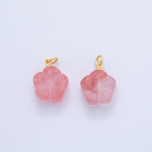 18K Gold Filled Rose Pink Quartz Hibiscus Flower Charm | AF782