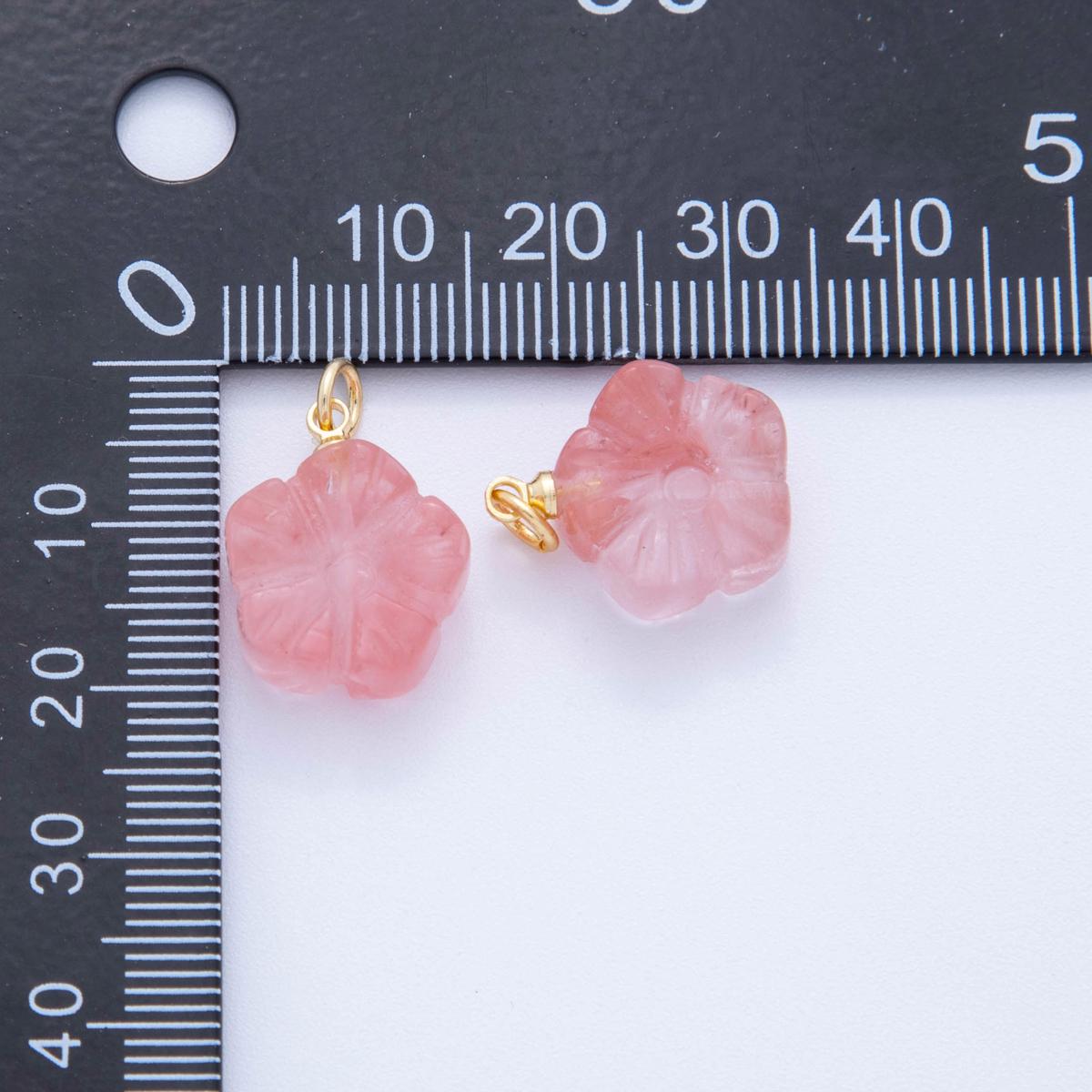 18K Gold Filled Rose Pink Quartz Hibiscus Flower Charm | AF782