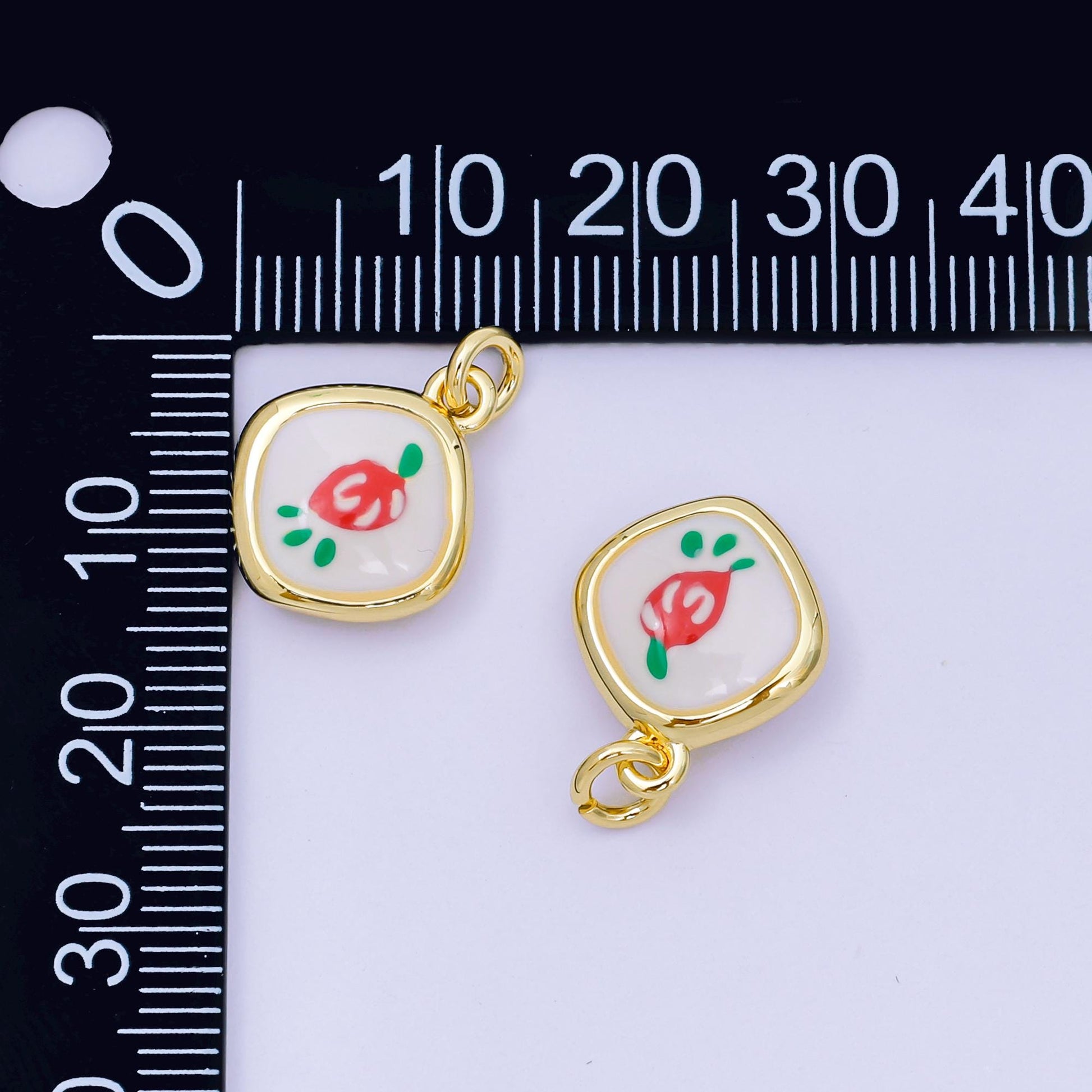 24K Gold Filled 15.9 X 13.1 mm Red Enamel Chili Charm AH-546
