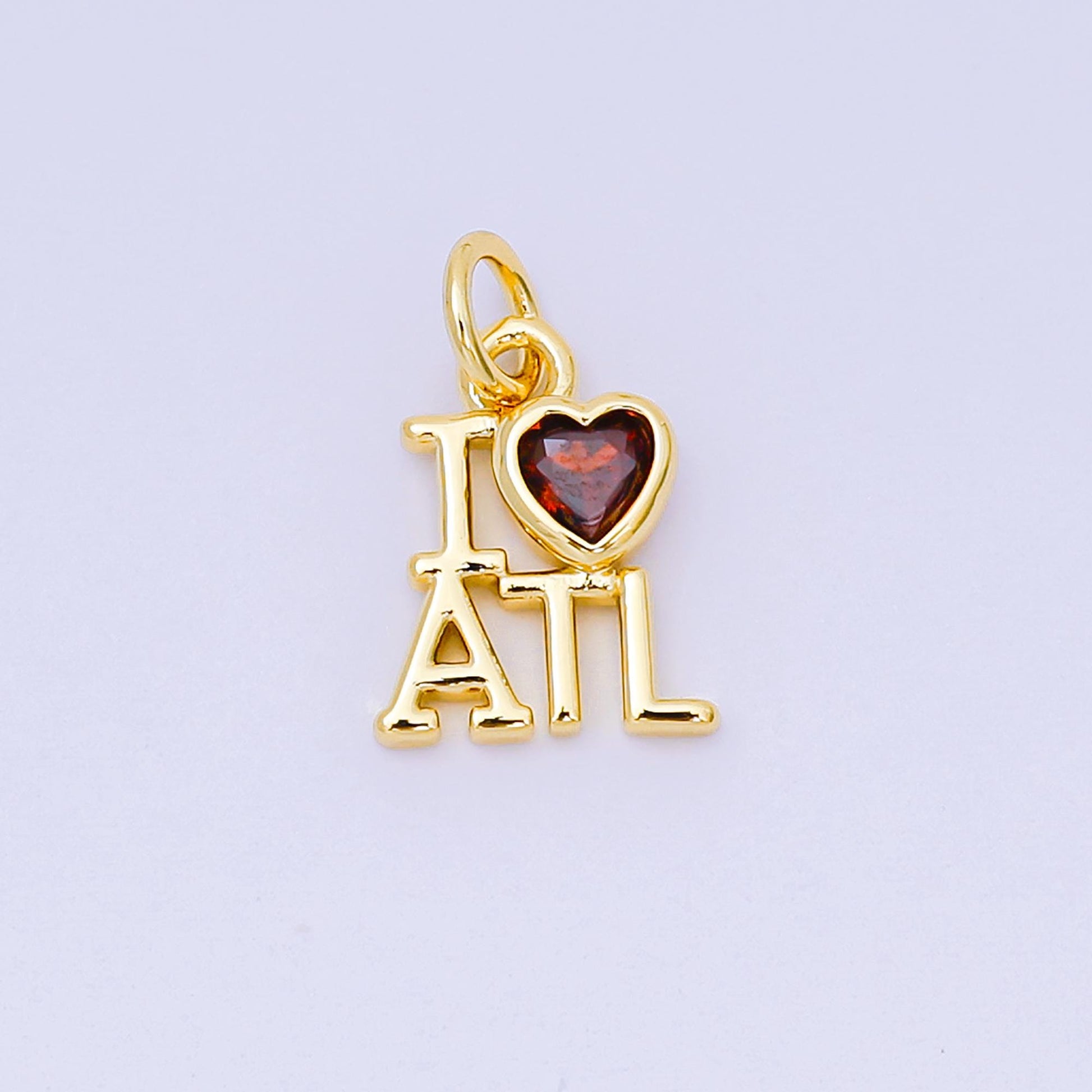 Mini Red Heart cz gold Atlanta charm i love ATL minimalist jewelry micro cz pave ATL state sign travel pendants for necklace bracelet AJ-415