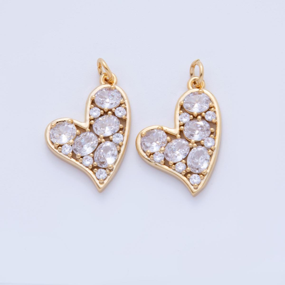Dainty Cubic Stone in 18K Gold Filled Heart charms Pendant CZ Charm Bracelet Necklace for Jewelry Making Supply AF-810