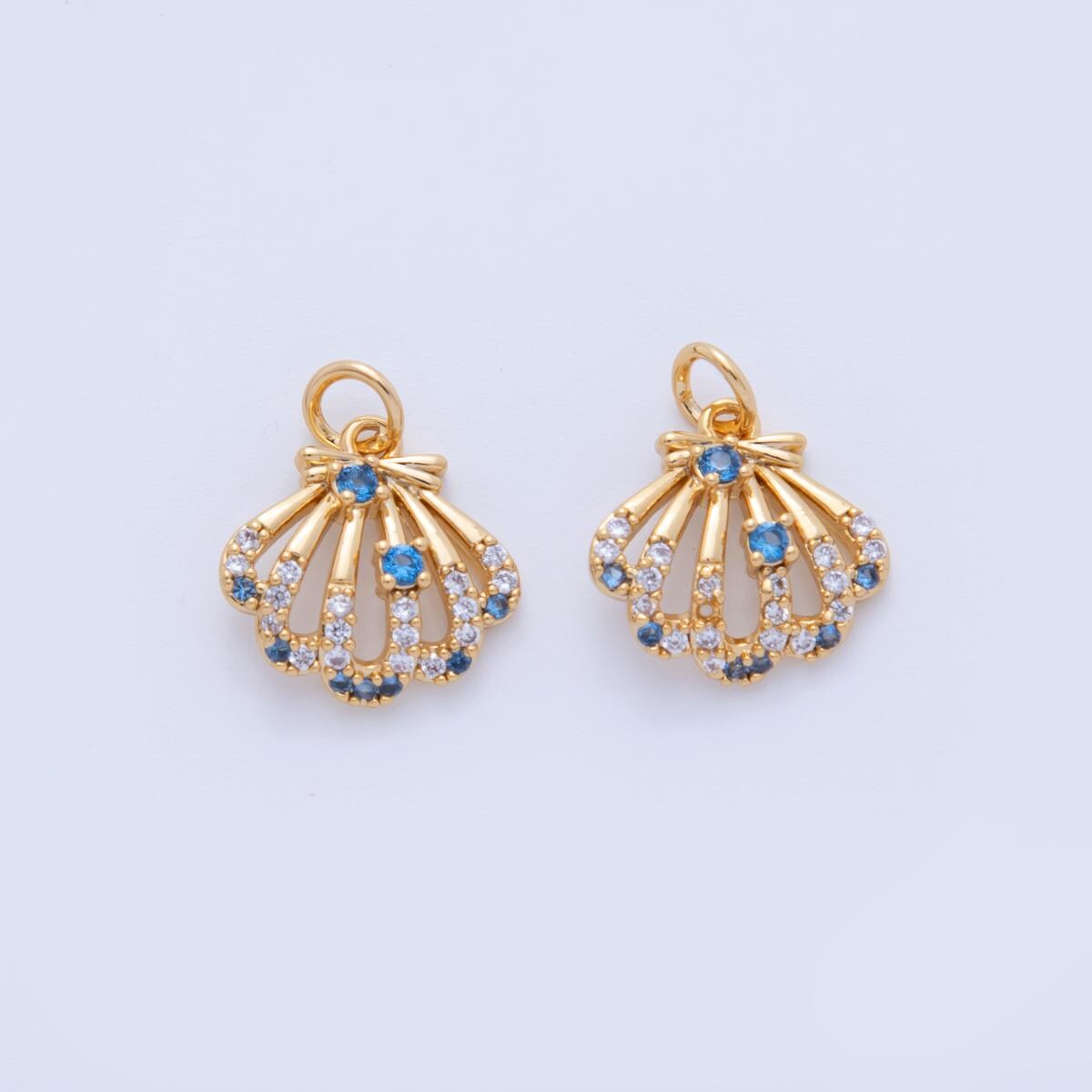 18K Gold Filled Clam charms Tiny Under the Sea Ocean Shell Clam Charm Pendant CZ Charm Bracelet Necklace for Jewelry Making Supply AF-813