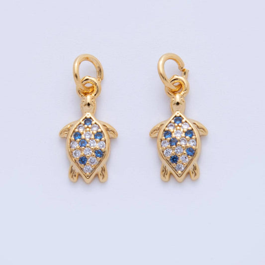 18K Gold Filled Turtle charms Tiny Under the Sea Ocean Beach Animal Charm Pendant CZ Charm Bracelet Necklace for Jewelry Making AF-814