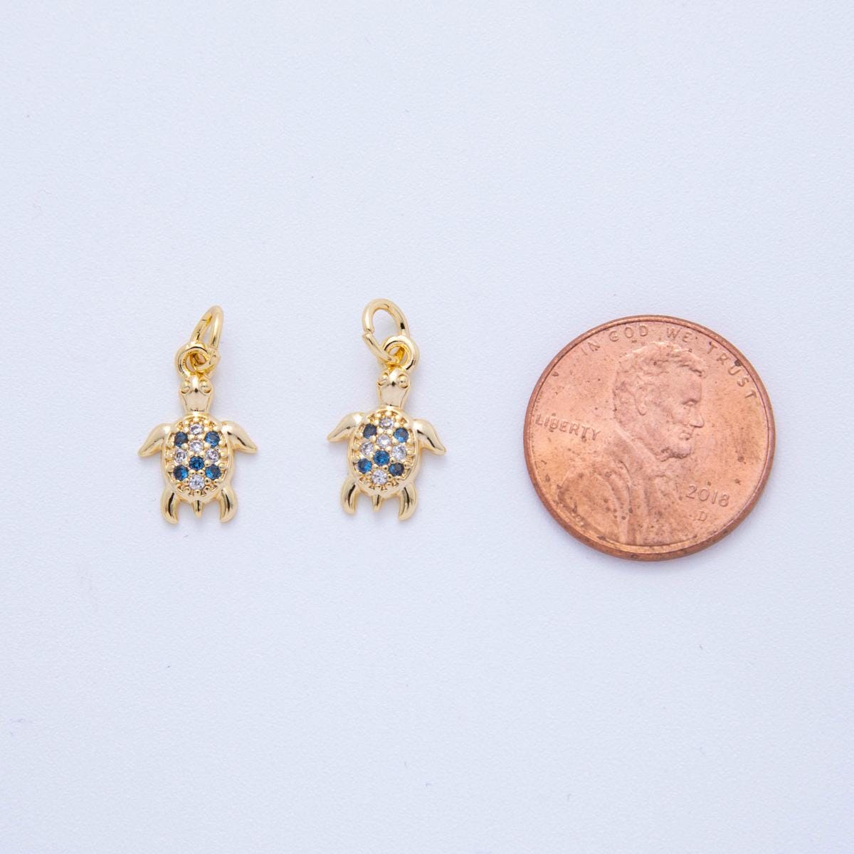 18K Gold Filled Turtle charms Tiny Under the Sea Ocean Beach Animal Charm Pendant CZ Charm Bracelet Necklace for Jewelry Making AF-819