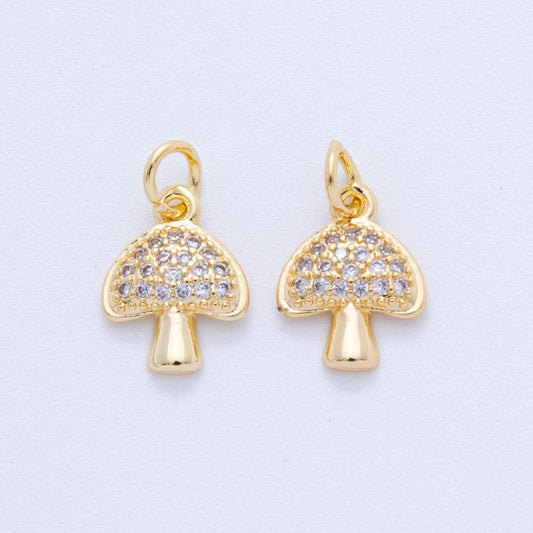 18K Gold Filled Mushroom charms Fantasy Shroomie Cute Mushroom Charm Pendant CZ Charm Bracelet Necklace for Jewelry Making Supply AF-820
