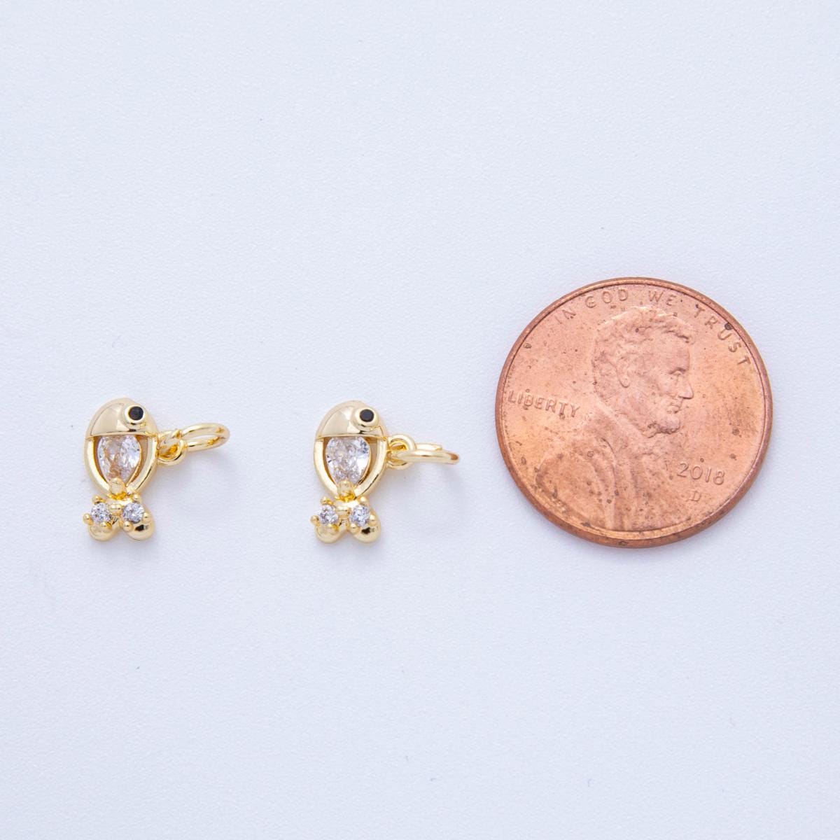 18K Gold Filled Fish Pendant Mini Animal Charm Bracelet Necklace for DIY Jewelry Making Supply AF-822