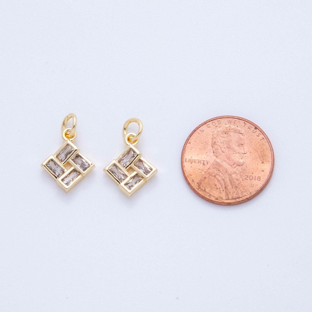 18K Gold Filled Rhombus Pendant Mini Geometric Tile Charm Bracelet Necklace for DIY Jewelry Making Supply AF-823