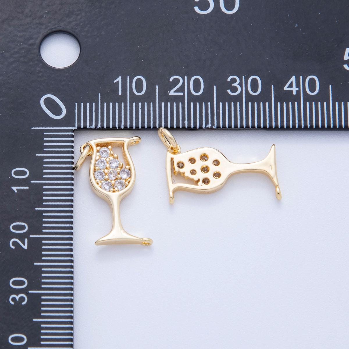 18K Gold Filled Glass Pendant Mini Champagne Cz Sparkling Wine Charm Bracelet Necklace for DIY Jewelry Making Supply AF-807
