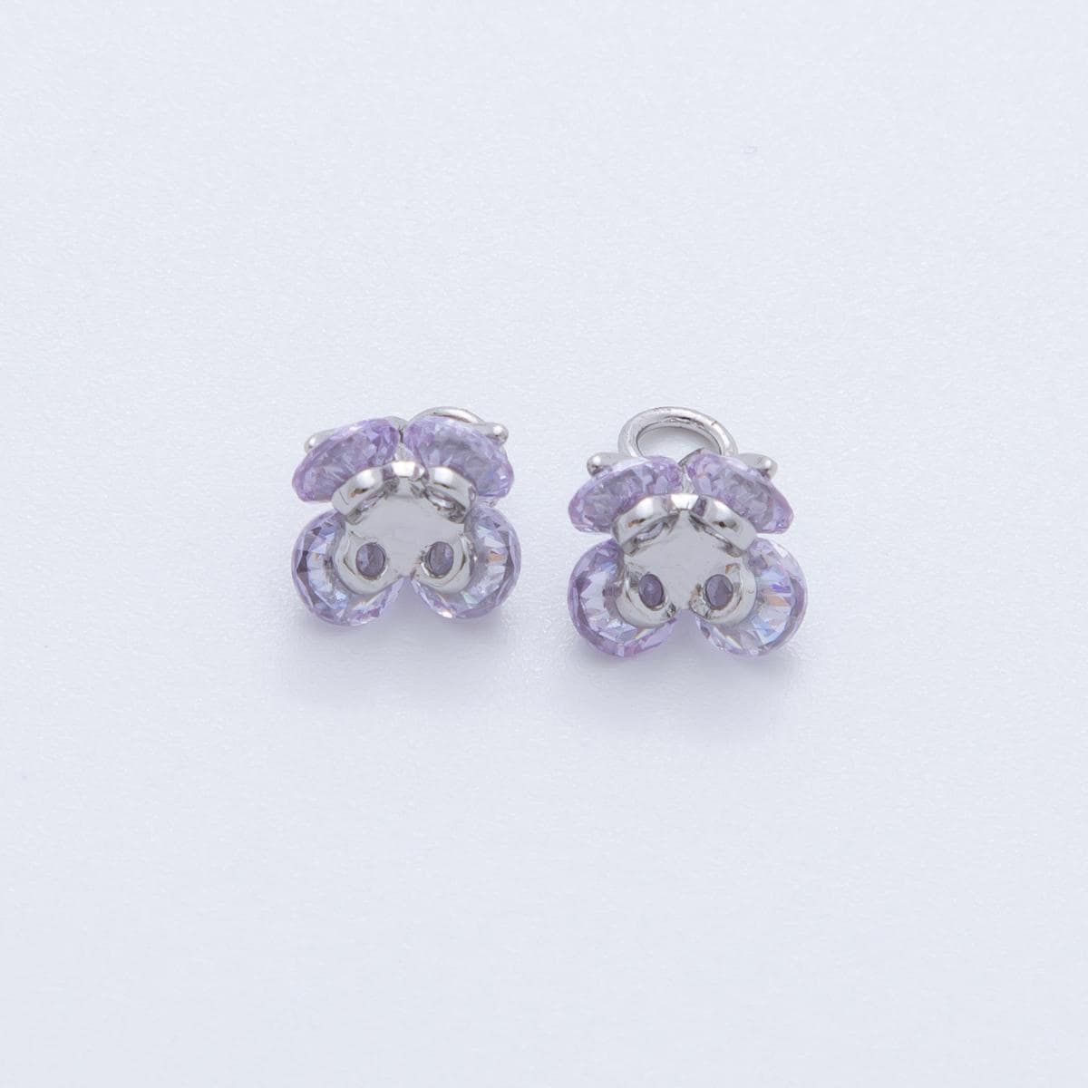 Silver CZ Purple Flower Pendant Mini Floral Charm Bracelet Necklace for DIY Jewelry Making Supply AF-825