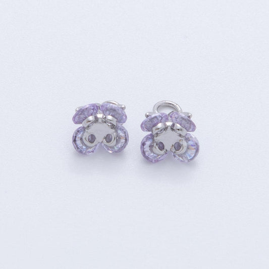 Silver CZ Purple Flower Pendant Mini Floral Charm Bracelet Necklace for DIY Jewelry Making Supply AF-825