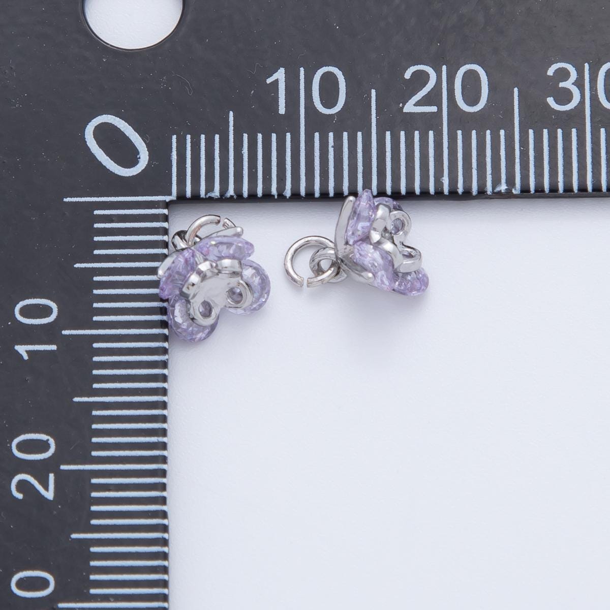 Silver CZ Purple Flower Pendant Mini Floral Charm Bracelet Necklace for DIY Jewelry Making Supply AF-825