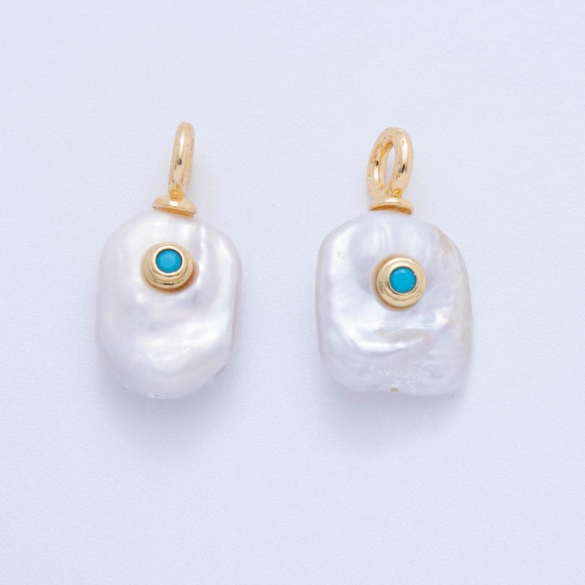 Freeform 24k gold filled clear micro paved Teal cz freshwater pearl pendant | af-616