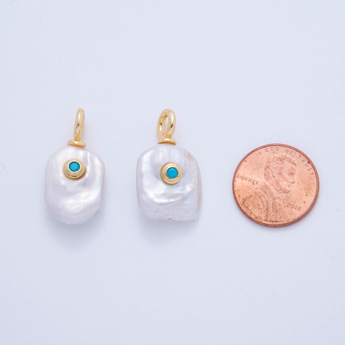 Freeform 24k gold filled clear micro paved Teal cz freshwater pearl pendant | af-616
