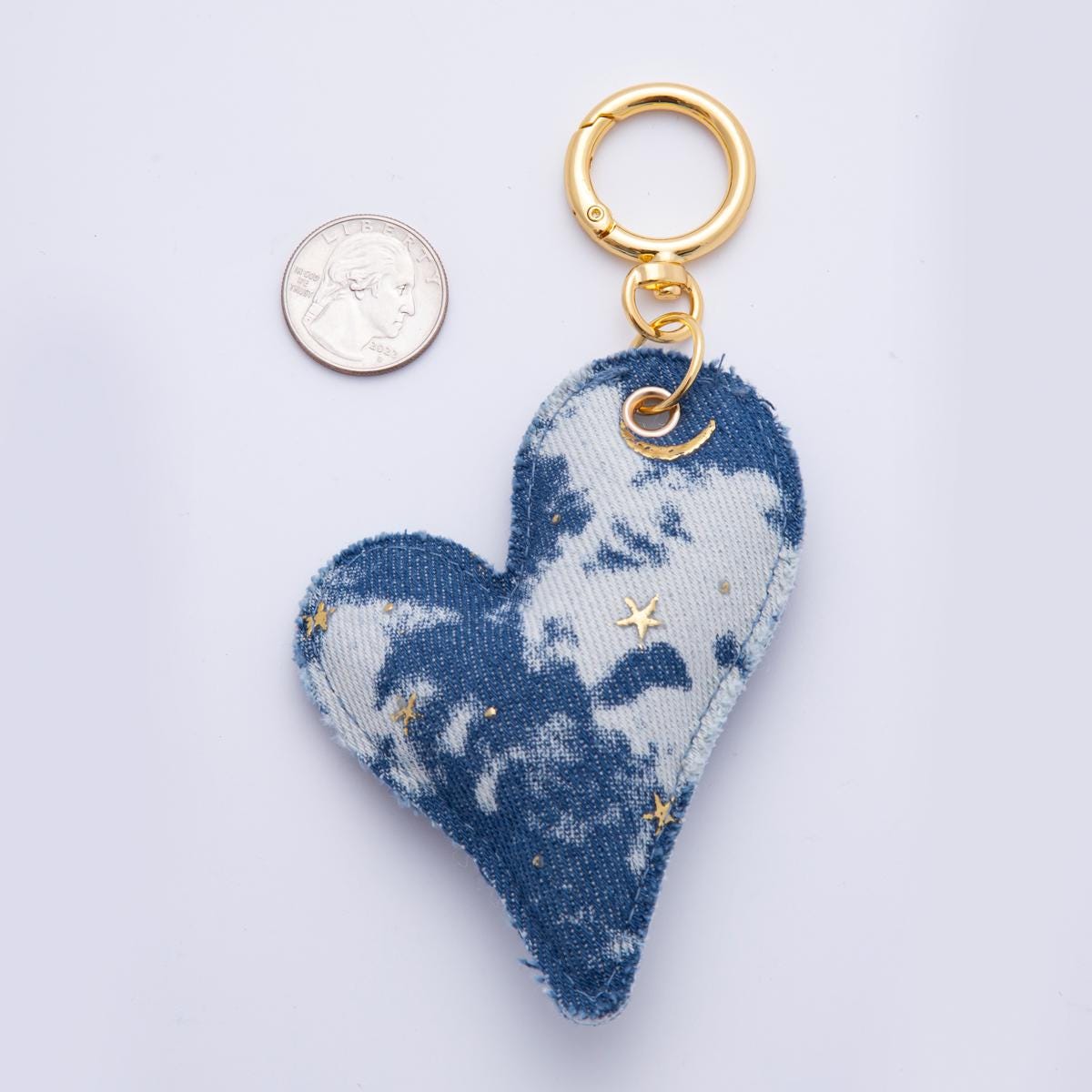 Handcrafted Jeans Blue Denim Keychain in Heart Shaped for Backpack Purse Back to School Charm WA-3415