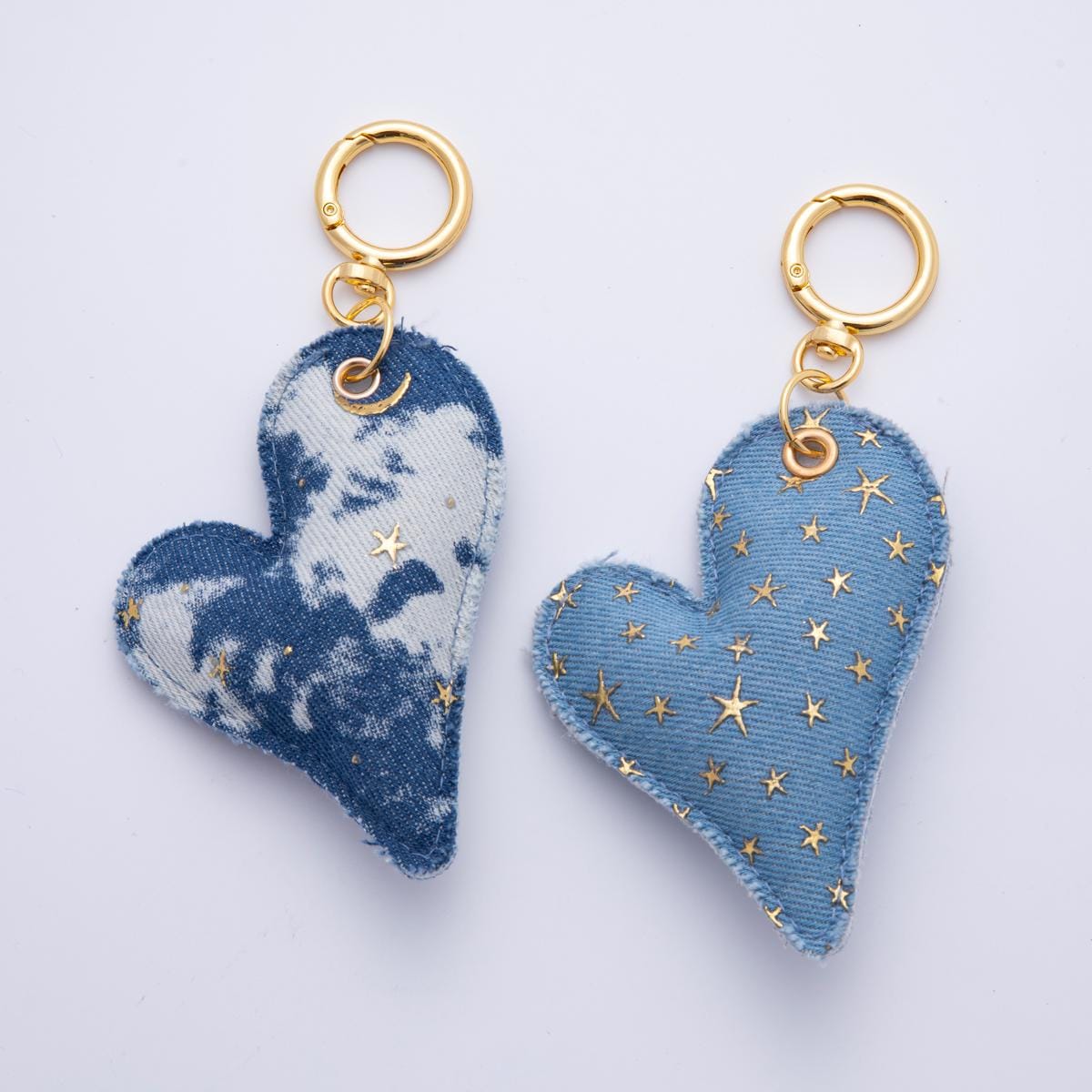 Handcrafted Jeans Blue Denim Keychain in Heart Shaped for Backpack Purse Back to School Charm WA-3415