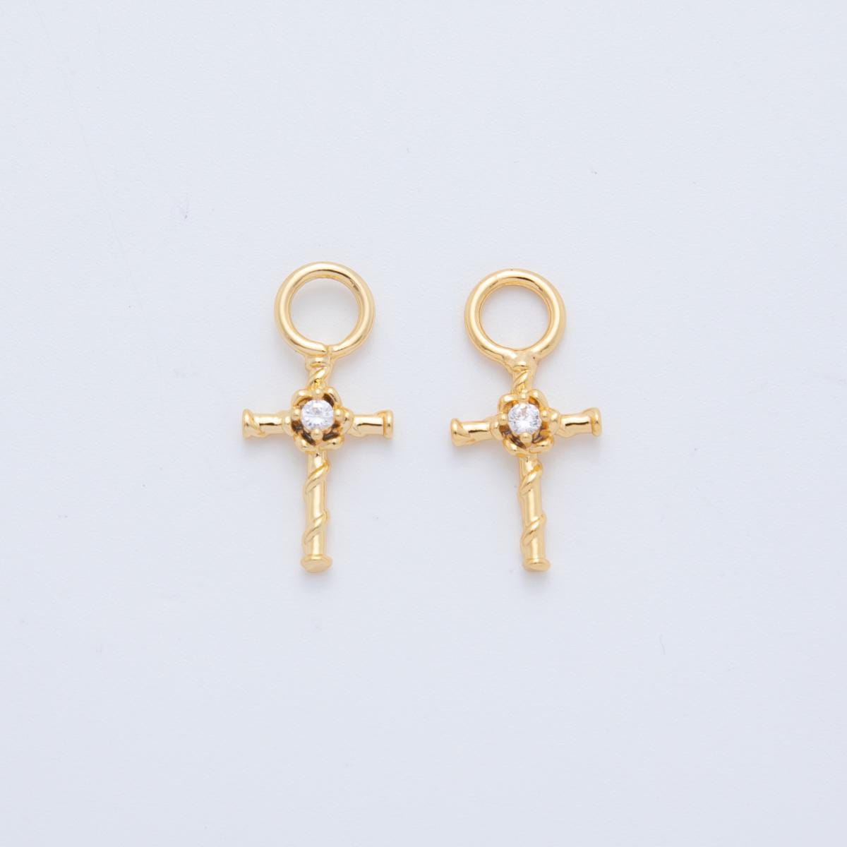18K Gold Filled CZ Religious Cross Add-On Drop Earring Charm | AF748